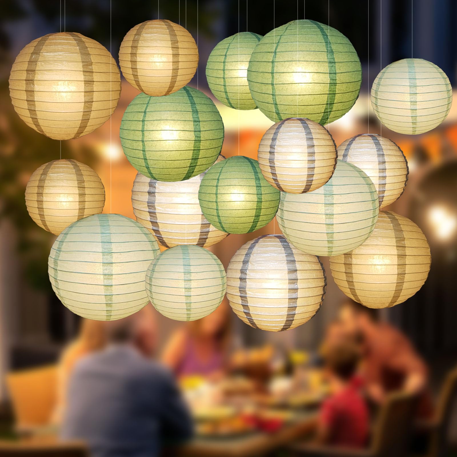 Sage Green Paper Lanterns, 16-Piece Set - 8