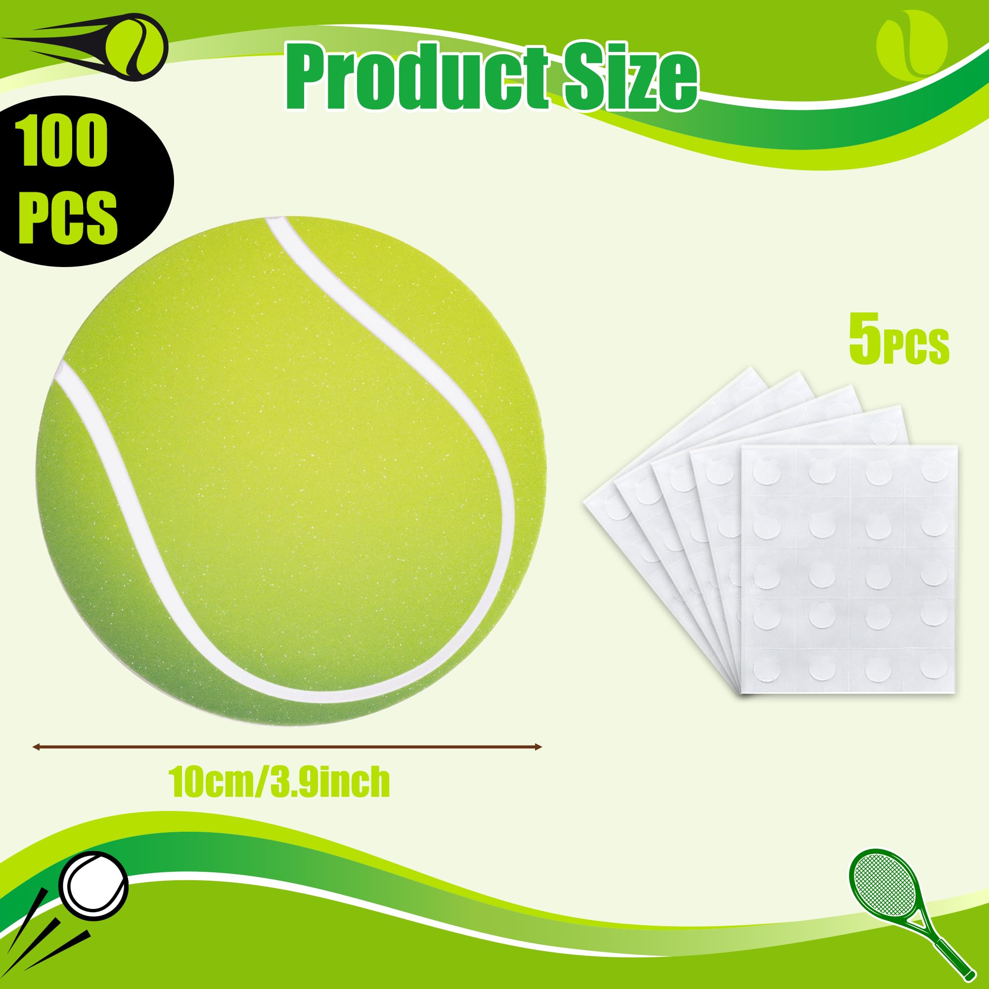 Glitter Tennis Cutouts- 100Pcs Sport Ball Cut Outs Bulletin Board Tennis Ball Shape DIY Paper Cuts Party Decorations for Kids Teenagers Men Sports Birthday Baby Shower Party Favor Home Game Day Decors