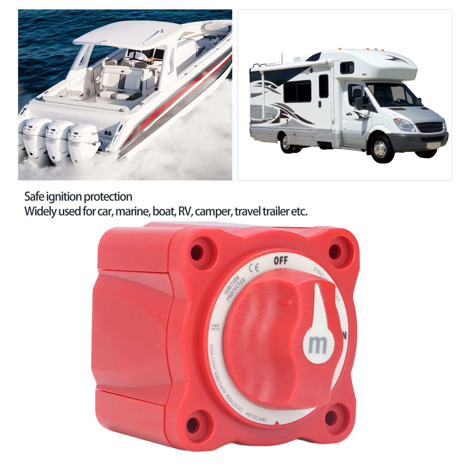 Interruttore Sezionatore Batteria 300A - IP66 Impermeabile, A 2 Posizioni ON/OFF, Per Barca, Camper, Auto, 48V, Morsetti M10