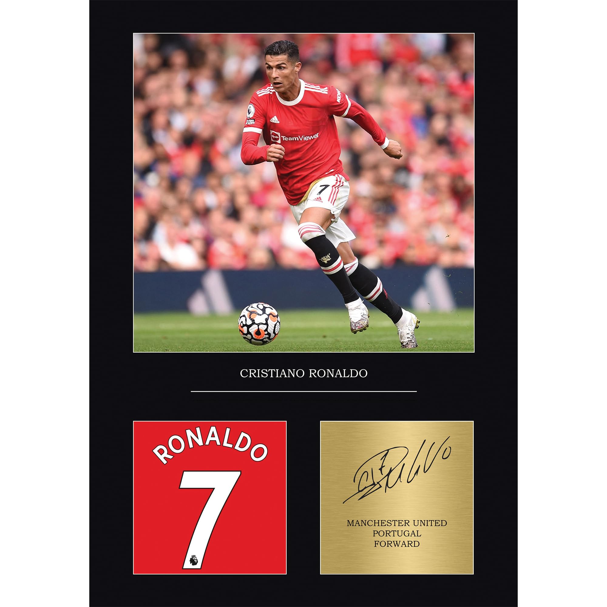 Cristiano Ronaldo Impression A4 dédicacée sans cadre Man United Cadeaux pour garçons Reproduit numériquement Signature Ronaldo Cadeaux pour garçons CR7 Cadeaux Manchester United