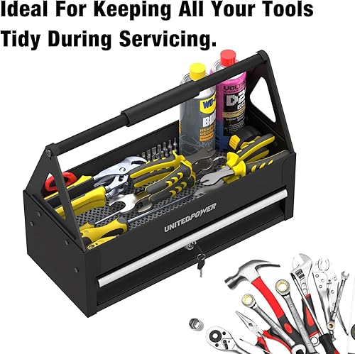 Miniatura 8 de UNITEDPOWER Práctica caja de herramientas con 1 cajón, bandeja portátil de metal con mango de agarre cómodo, organización de herramientas para el