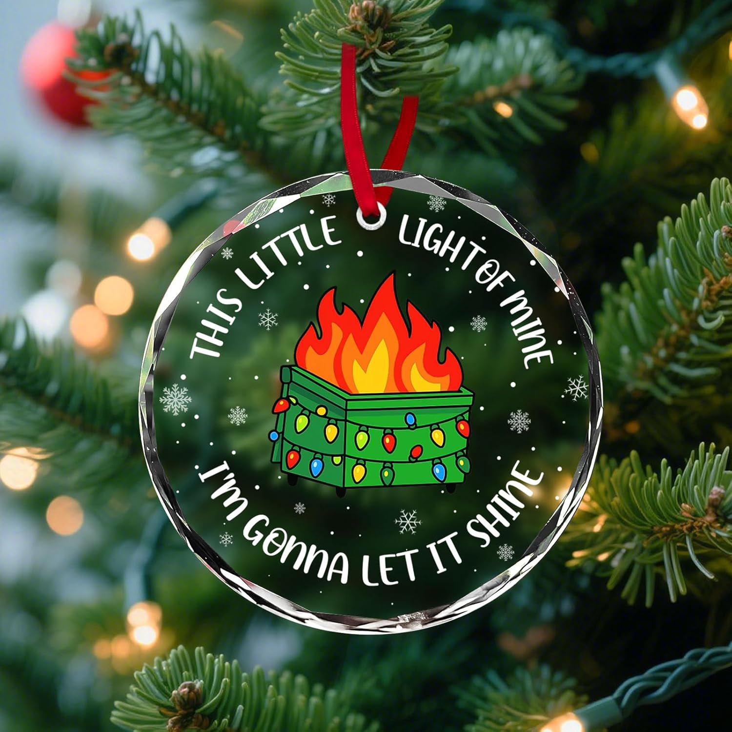 This Little Light of Mine Funny Dumpster Fire Glass Ornament – Double-Sided UV Printed Round Xmas Tree Decoration 2025, Hilarious for Friends, Coworkers, or White Elephant Exchange - Image 5