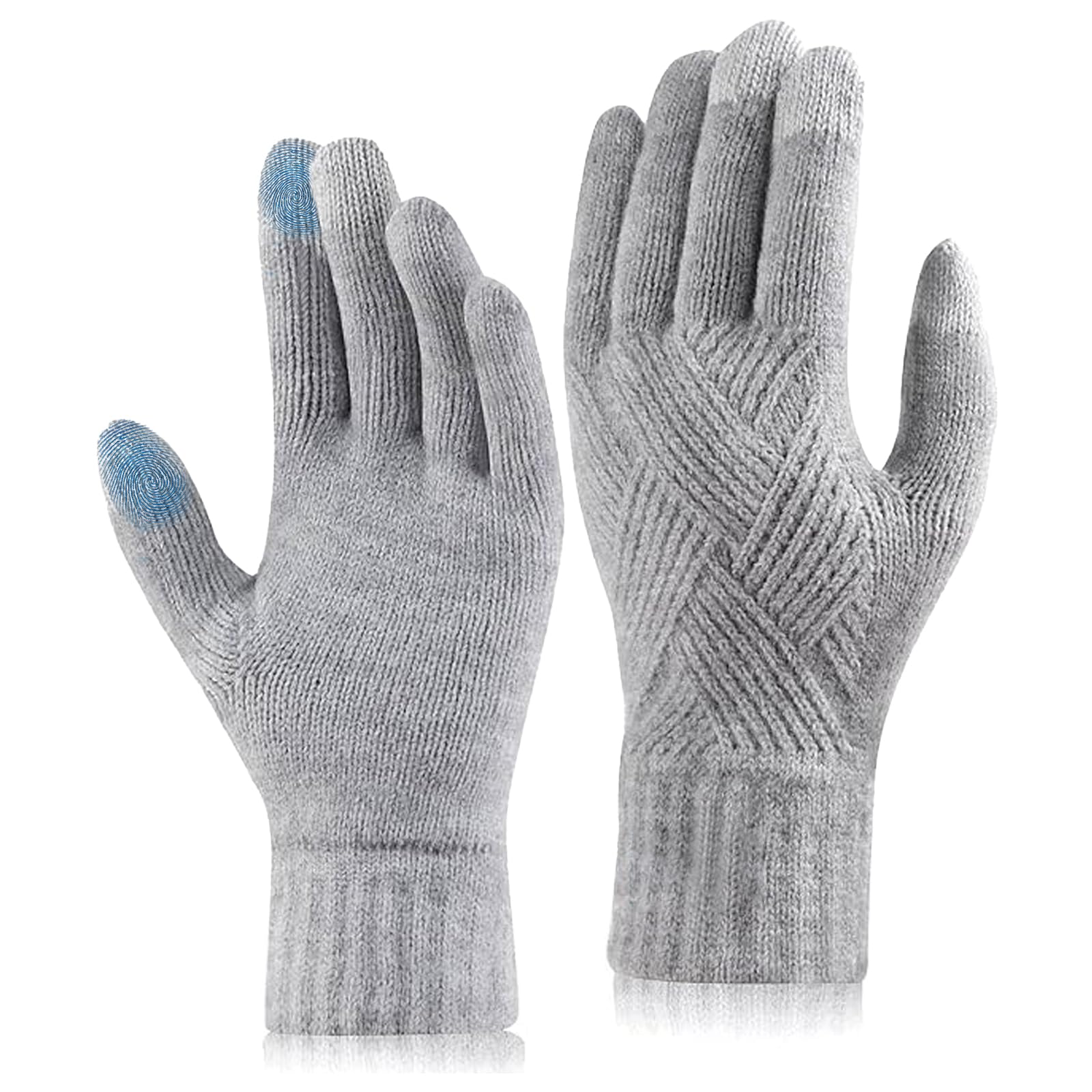 Yxelydriail Warm Gloves Winter, Knitted Touch Screen Gloves, Anti-Slip Thermal Glove Warm and Windproof Winter for Outdoor Cycling Hiking for Men and Women (Grey)