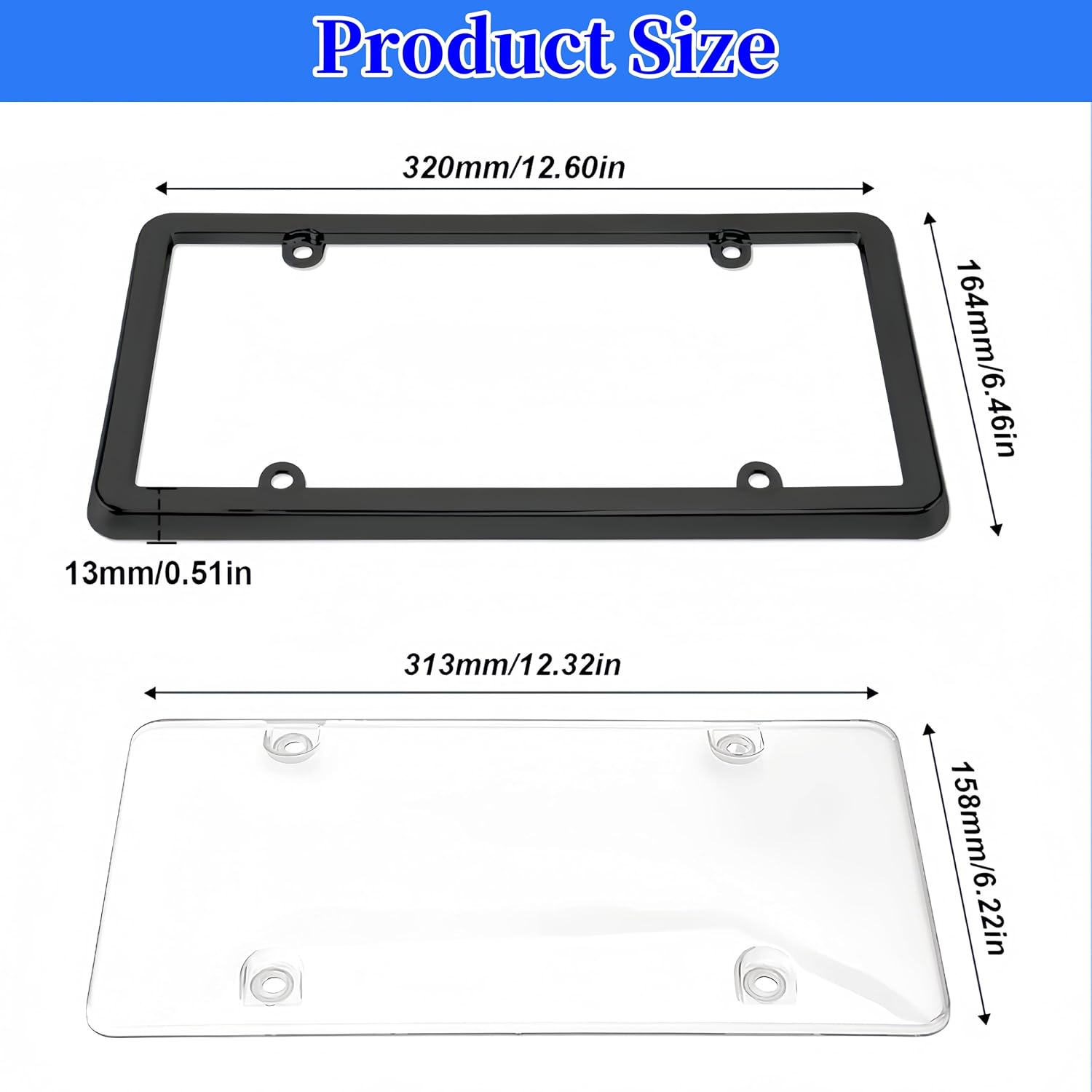 2 Pack Universal Transparent Car License Plate Cover & Frames Combo Clear colorless License Plate Protector with Screws & Caps, Rust-Proof, Unbreakable for Most US Standard Cars