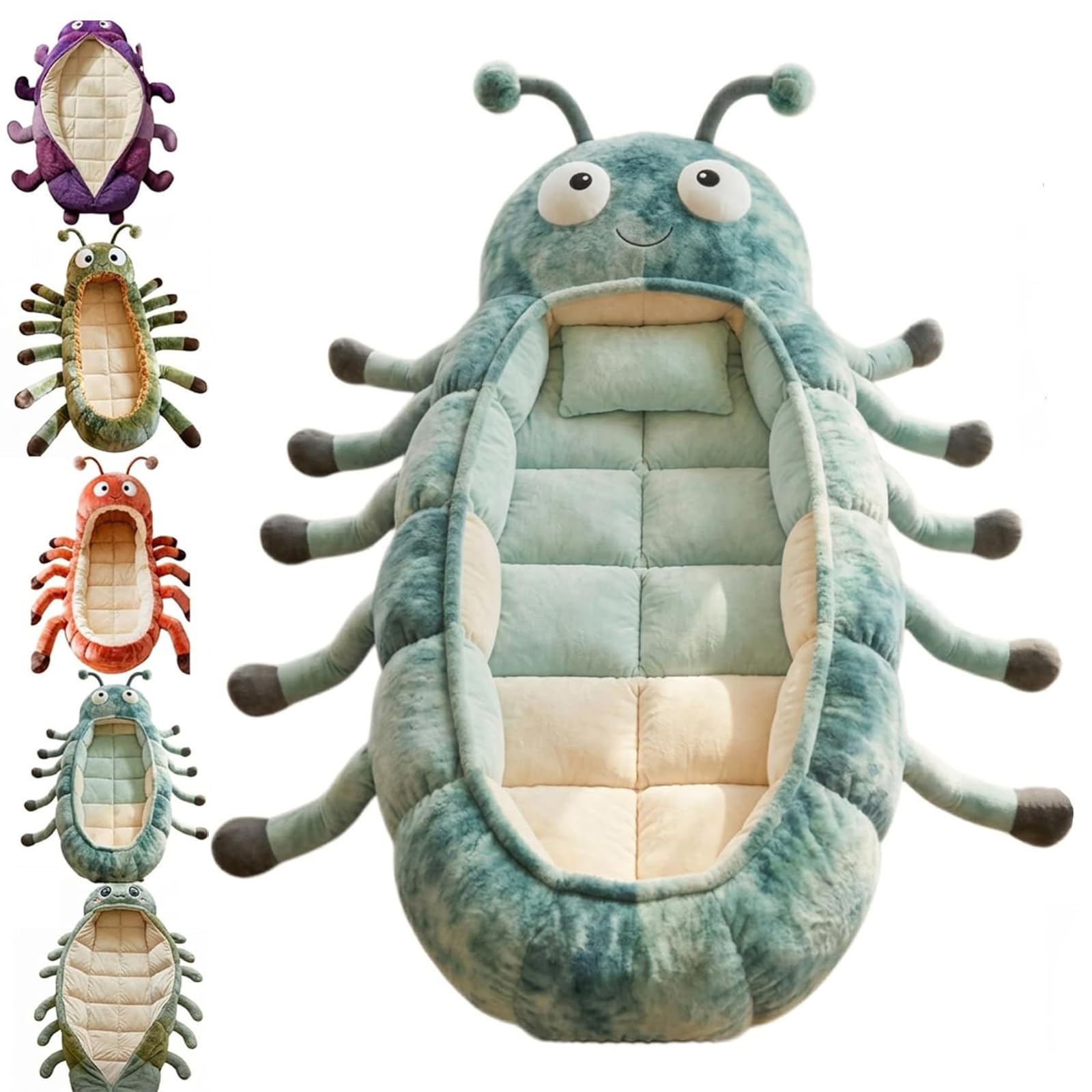 Hugging Caterpillar Sleeping Bag, Plush Cocoon Sleep Sack, Pull Cord Lounger for Adults, Cozy Hooded Nap Pod, Full Body Animal Floor Pillow, Washable Warm Snuggle Sack for Teens — view 9
