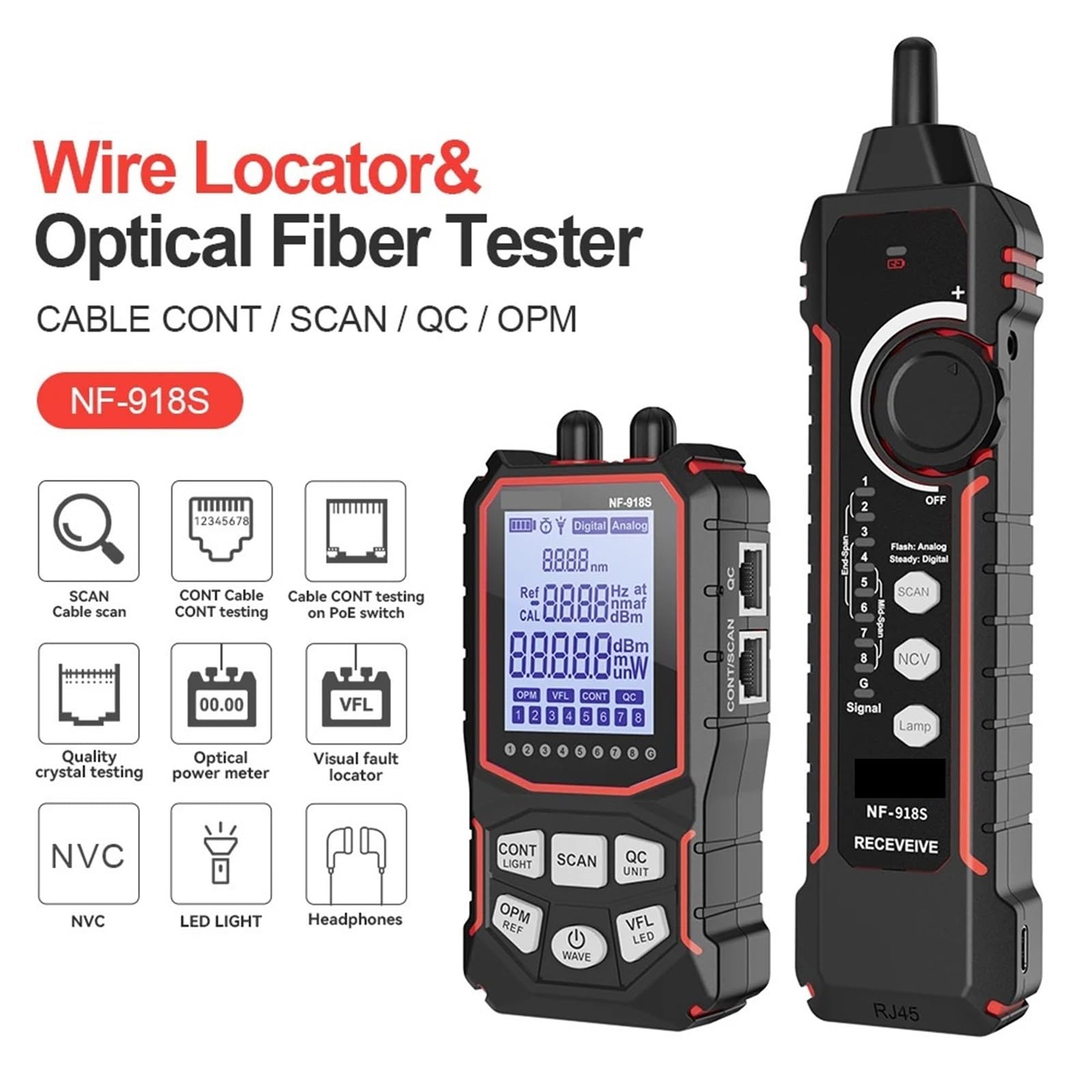Tester per fibra ottica, Tester for cavi di rete NF-918S con penna a luce rossa, rilevatore misuratore potenza ottica, controllo POE, mappatura, test crimpatura, linea