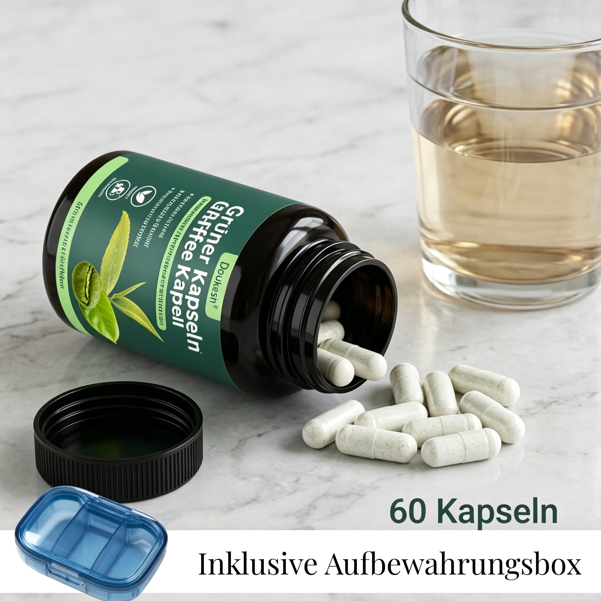 2 Flaschen Grüner Kaffee Kapseln Nahrungsergänzungsmittel mit Grüner Kaffee‑Extrakt 60 Kapseln