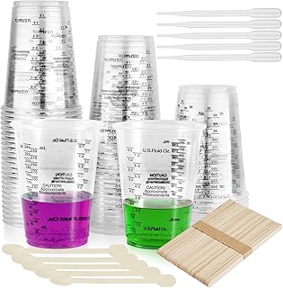 50 Stück Plastik Mischbecher Epoxidharz, Epoxidharz Mischbecher 240 ml & 8 oz mit Rührstäbchen, Lackierbecher & Pipette, Messbecher mit Skala für Präzise Abmessen & Mischen, Liquid & Pigment