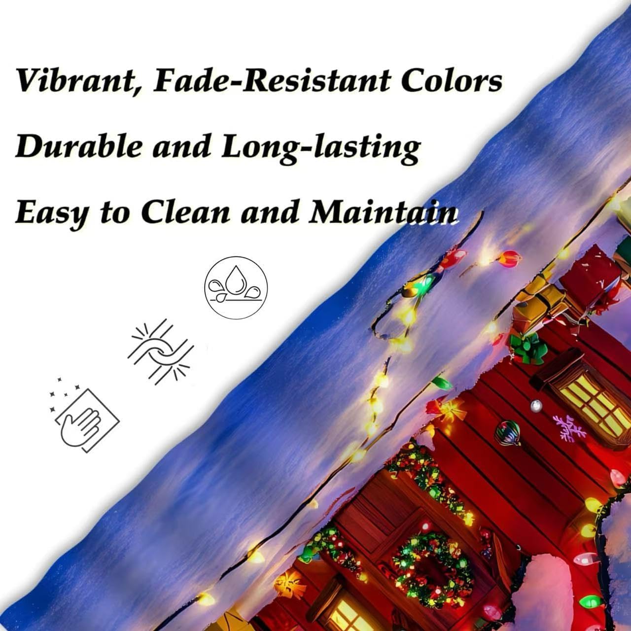 Christmas Shower Curtain Red House Windmill Xmas Tree Snowflake Bathroom Decor with 12 Hooks 72"x72"