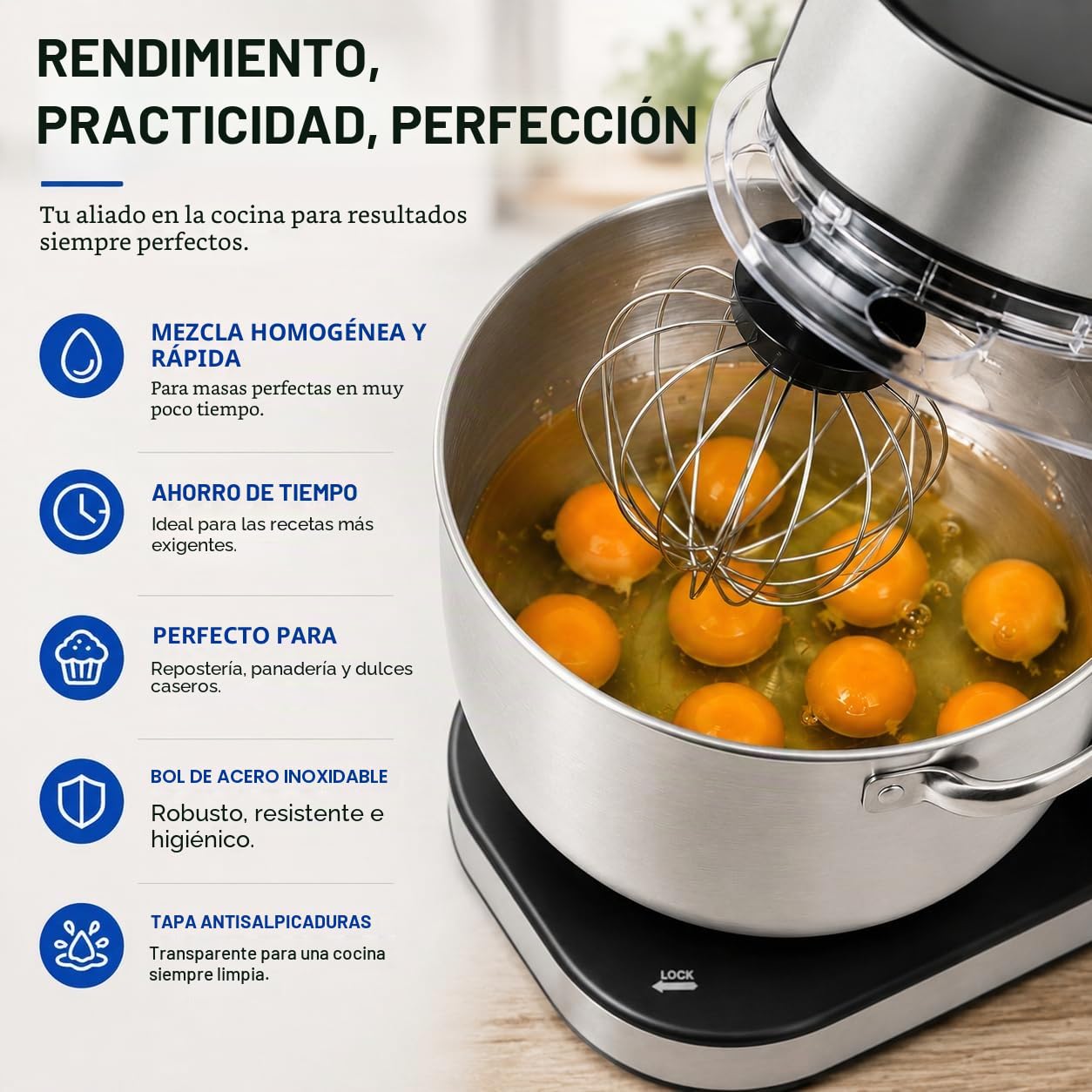 Royal Swiss Robot de cocina 3 en 1, 12 l, 2000 W, con picadora y batidora de cristal de 1,5 l, amasadora planetaria con movimiento planetario, 6 velocidades + pulso, cuenco inoxidable XXL, plateado