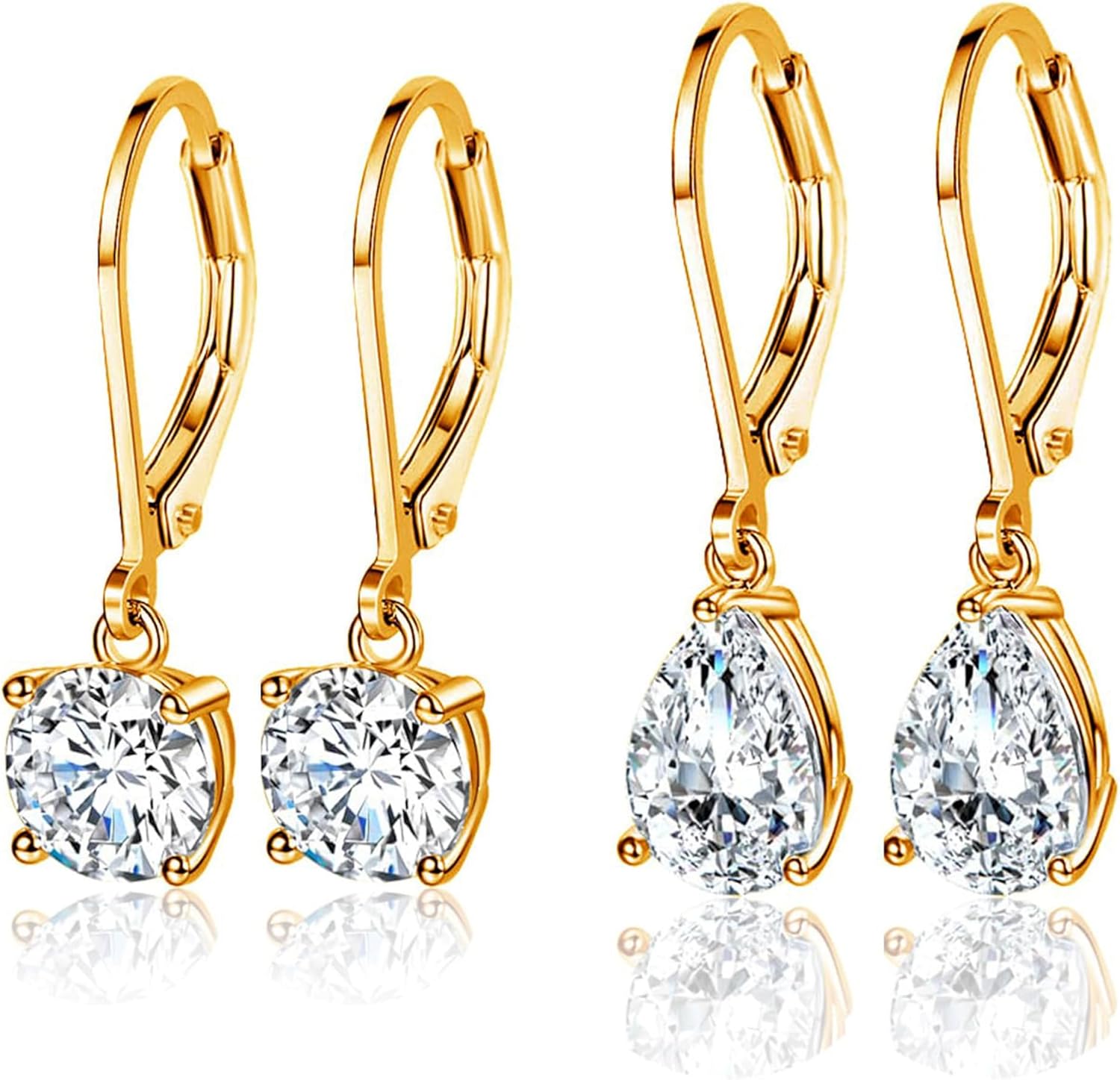 MDFUN 18K Gold Plated Dangle Earrings for Women Leverback Earrings Set Cubic Zirconia Drop Earrings Hypoallergenic Jewelry Gifts for Her