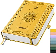 EMSHOI A5 Notebook Lined Journal - 320 Numbered Pages, 100gsm Thick Notepad, Hardcover Leather College Ruled Note Book for Women Men School Work Writing Note Taking, 14.5 x 21cm - Yellow