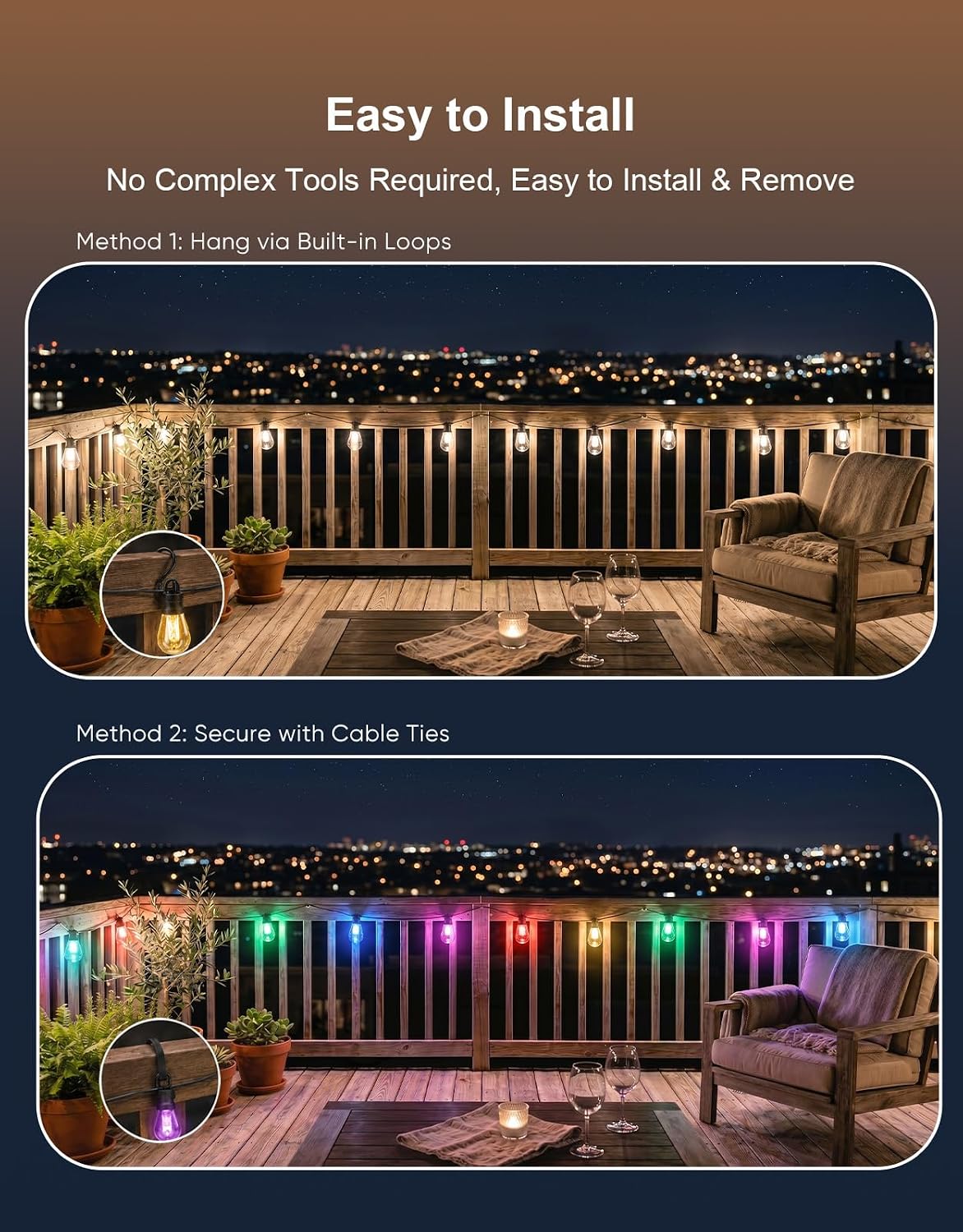 APPECK RGBW Outdoor String Lights 100ft, Smart Patio Light with 30 LED Bulb 8 71inYXzOUmL. AC SL1500