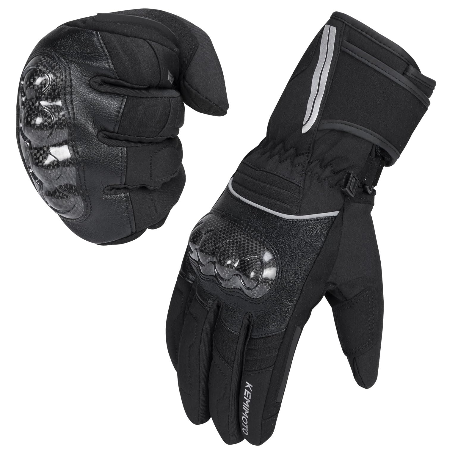 KEMIMOTO Guanti Moto Invernali, Guanti Moto Impermeabili e Antivento, Resistenti all'Usura con Guscio in Fibra di Carbonio, Guanti Termici Touchscreen per Motociclismo e Sci