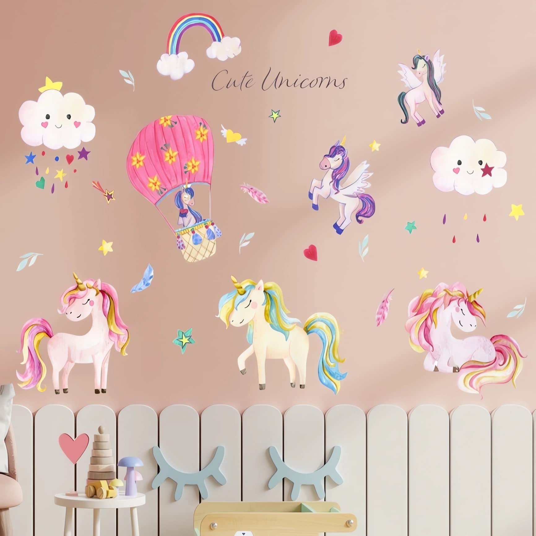 Décalcomanies Licorne Arc-en-Ciel Pour Chambre Enfant - Stickers Muraux Décoratifs Fille