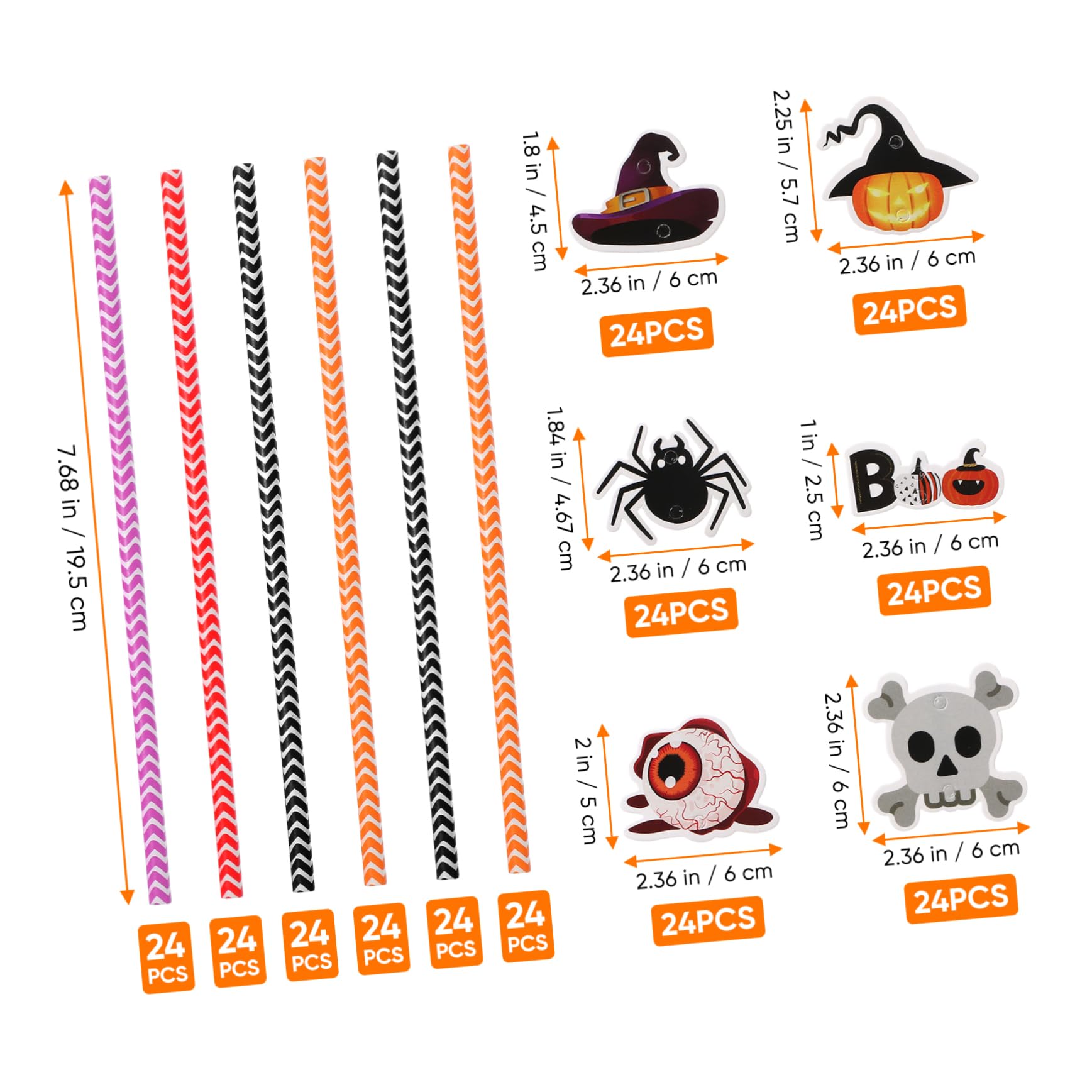 POPETPOP 6confezioni Cannucce di Carta di Halloween Stampa Colorata Righe Decorazioni per Feste e Uso in Famiglia Realizzate Materiali di Carta Sicuri da Usare