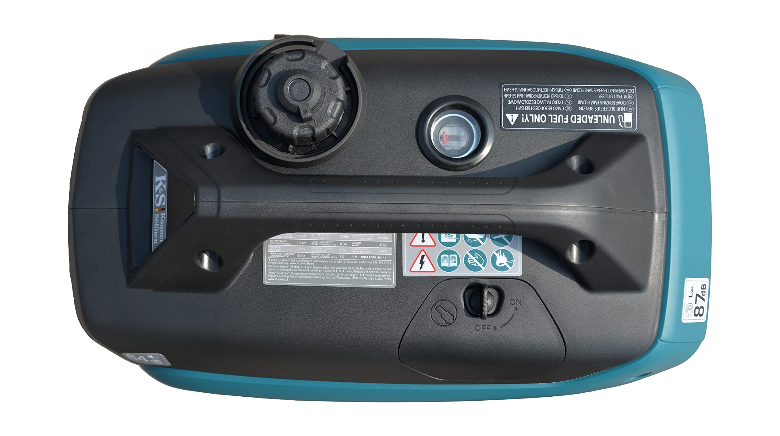 Könner&Söhn KS 2000i S - Generador de inversor 2000 W,(64 dB Lpa 7 m), 1 x 16 A (230 V), 2 puertos USB, bobinado de cobre, protección contra cortocircuitos y sobrecargas, alternador síncrono
