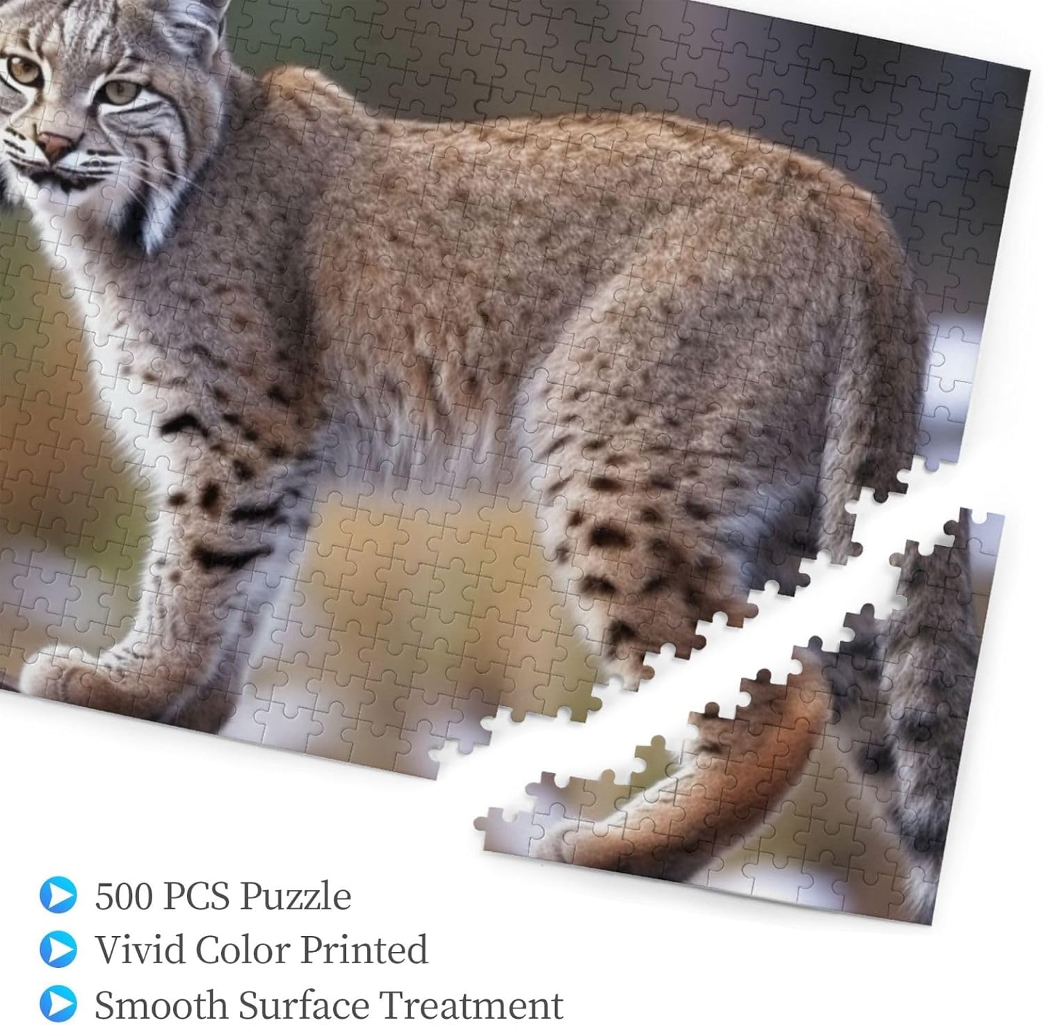 Wild Bobcat Puzzles 500 Pieces Personalized Jigsaw Puzzles Wooden Photo Puzzle for Adults Family Picture Puzzle Gifts for Wedding Birthday Valentine's Day Gifts 20.4" x 15"