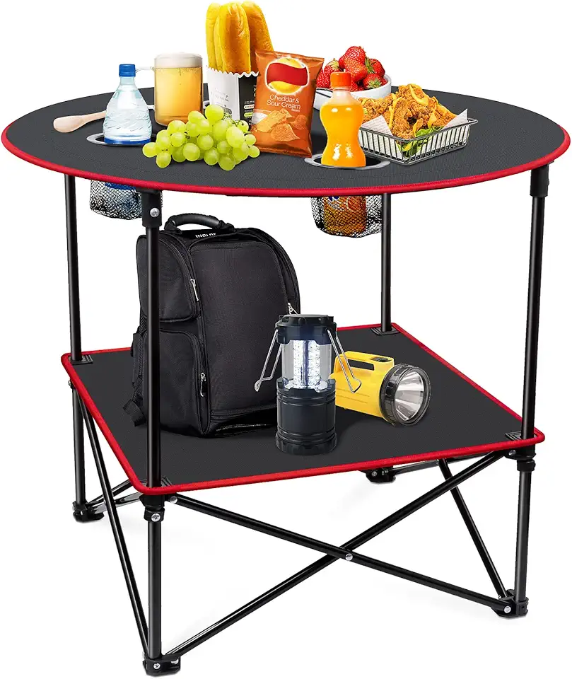 Portable Camping Table Folding Picnic Tables Lightweight Folding Table Waterproof Canvas Beach Table for Outside with 4 Cup Holders &amp; Carry Bags for Camping, Beach, Campfires and Tailgating