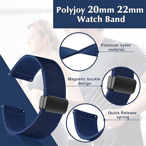 Miniatura 3 de 20mm 22mm Watch Band Compatible with Samsung Galaxy Watch 6 Band, Nylon Quick Release Replacement Strap with Magnetic Buckle for Women Men