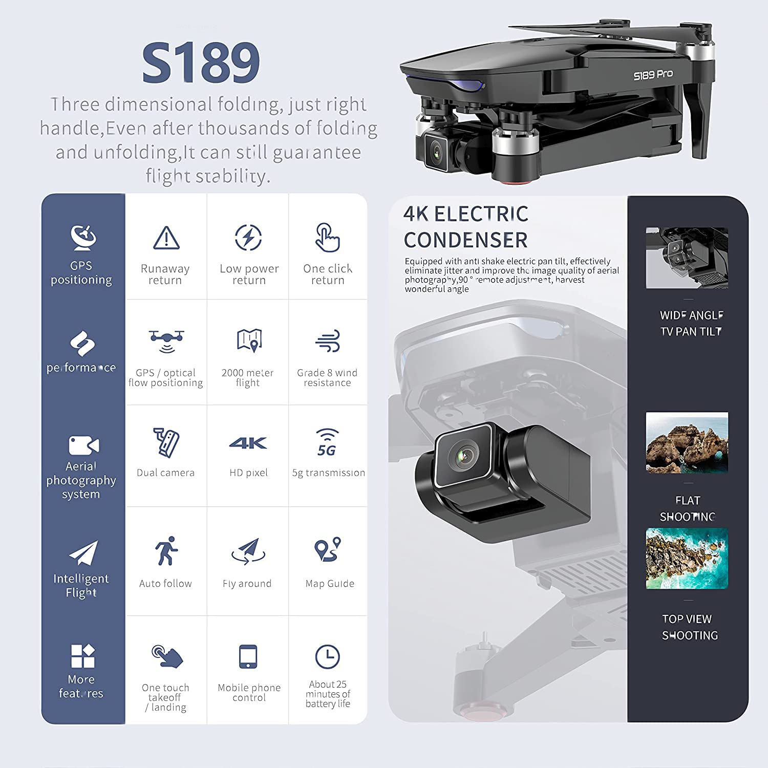 4K ULTRA HD DRONE, podw贸jna kamera z GPS, optyczne pozycjonowanie przep艂ywu, transmisja 5G WiFi FPV - 2000-metrowy lot, niski pob贸r mocy, powr贸t jednym klikni臋ciem, niekontrolowany po