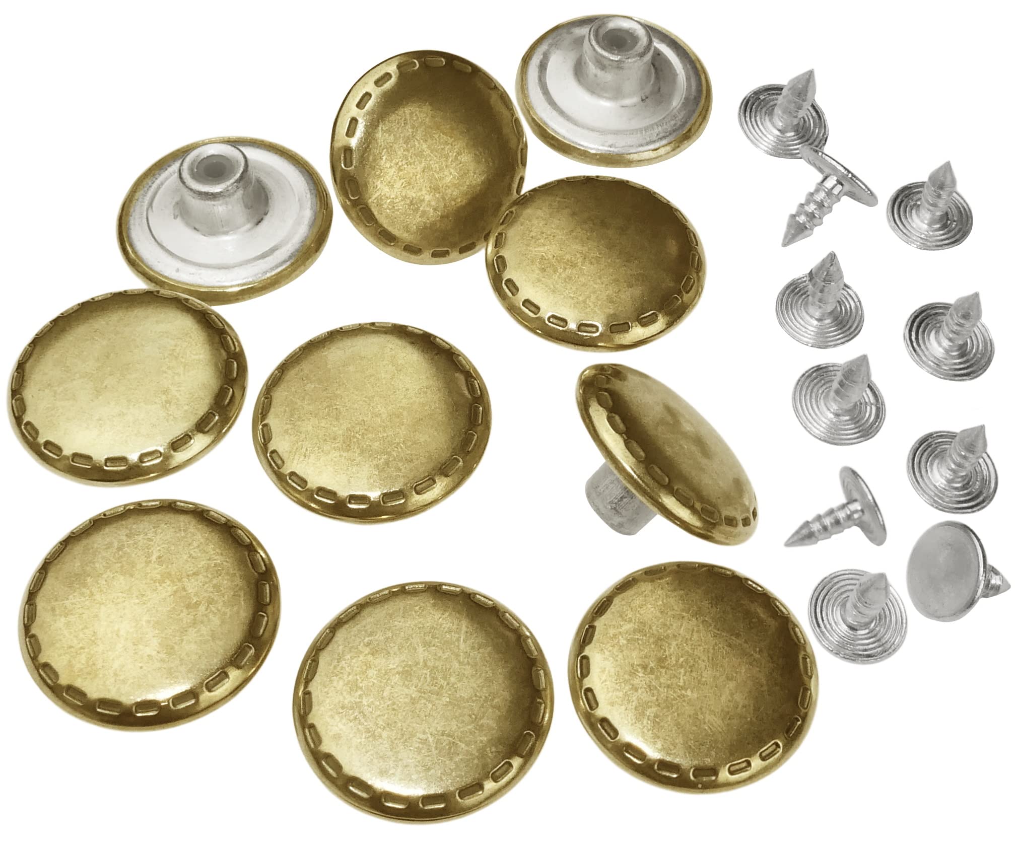 Lot de 10 Boutons Pression Ronds Dorés Vintage pour Vêtements - Ø19.5 mm