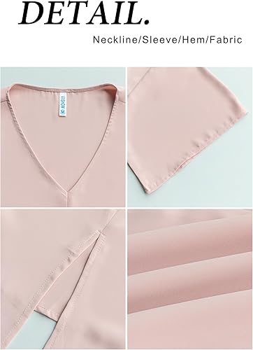 Miniatura 5 de VIISHOW Blusas de gasa con lazo frontal para mujer, cuello en V, manga corta de murciélago, blusas florales de verano