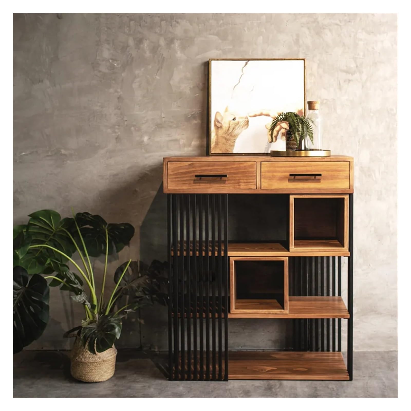 Credenza in stile fattoria Mobile buffet, armadietto in legno con cassetti, mobiletto portaoggetti for ingresso, credenze e credenze, mobiletto decorativo for sala da pranzo, camera da letto, corridoi