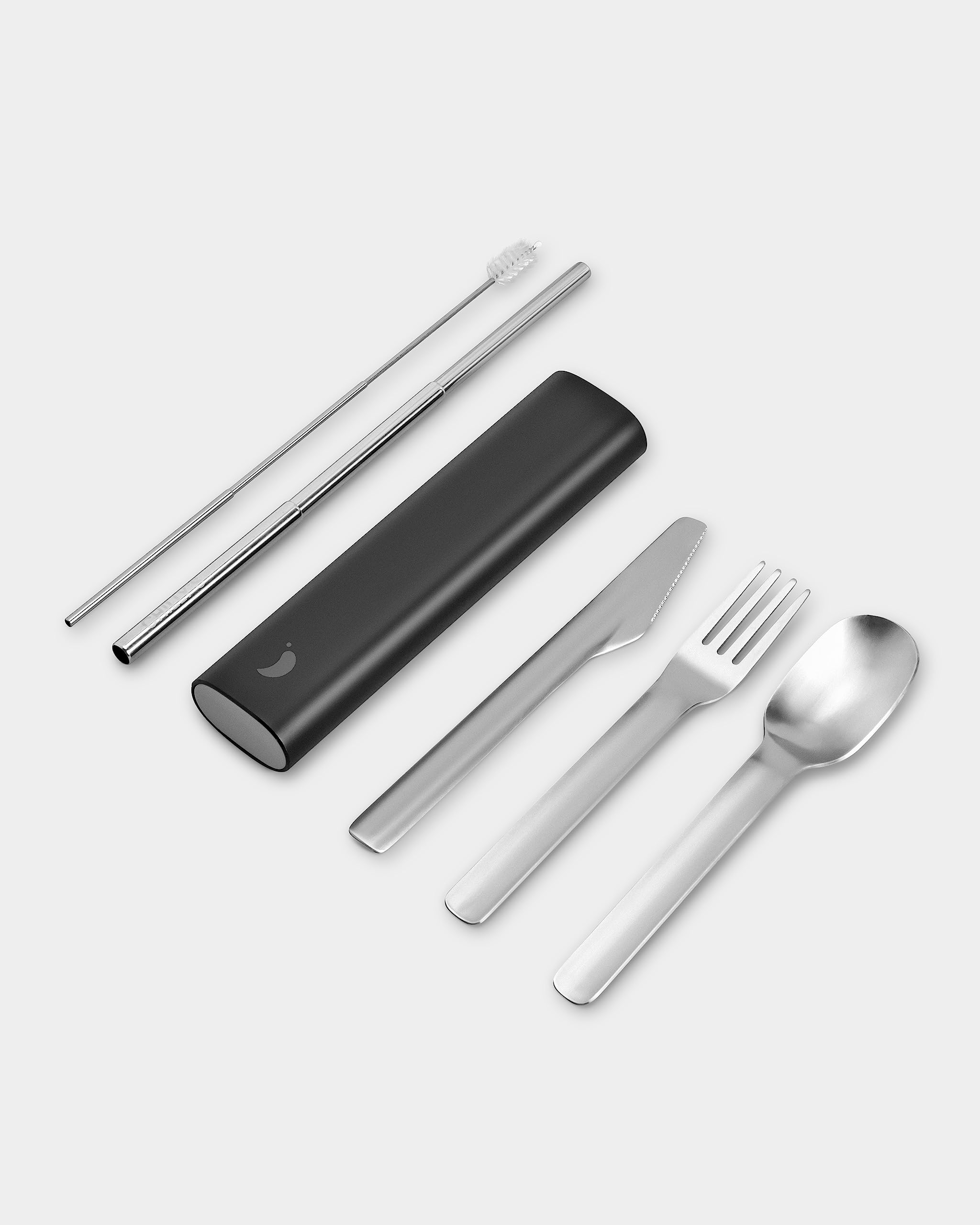 Cutlery - Portable Cutlery, Stainless Steel Utensils with Aluminium Travel Case, Reusable Knife, Fork, Spoon, & Straw, Dishwasher Safe - for Travel and Camping - Abyss Black