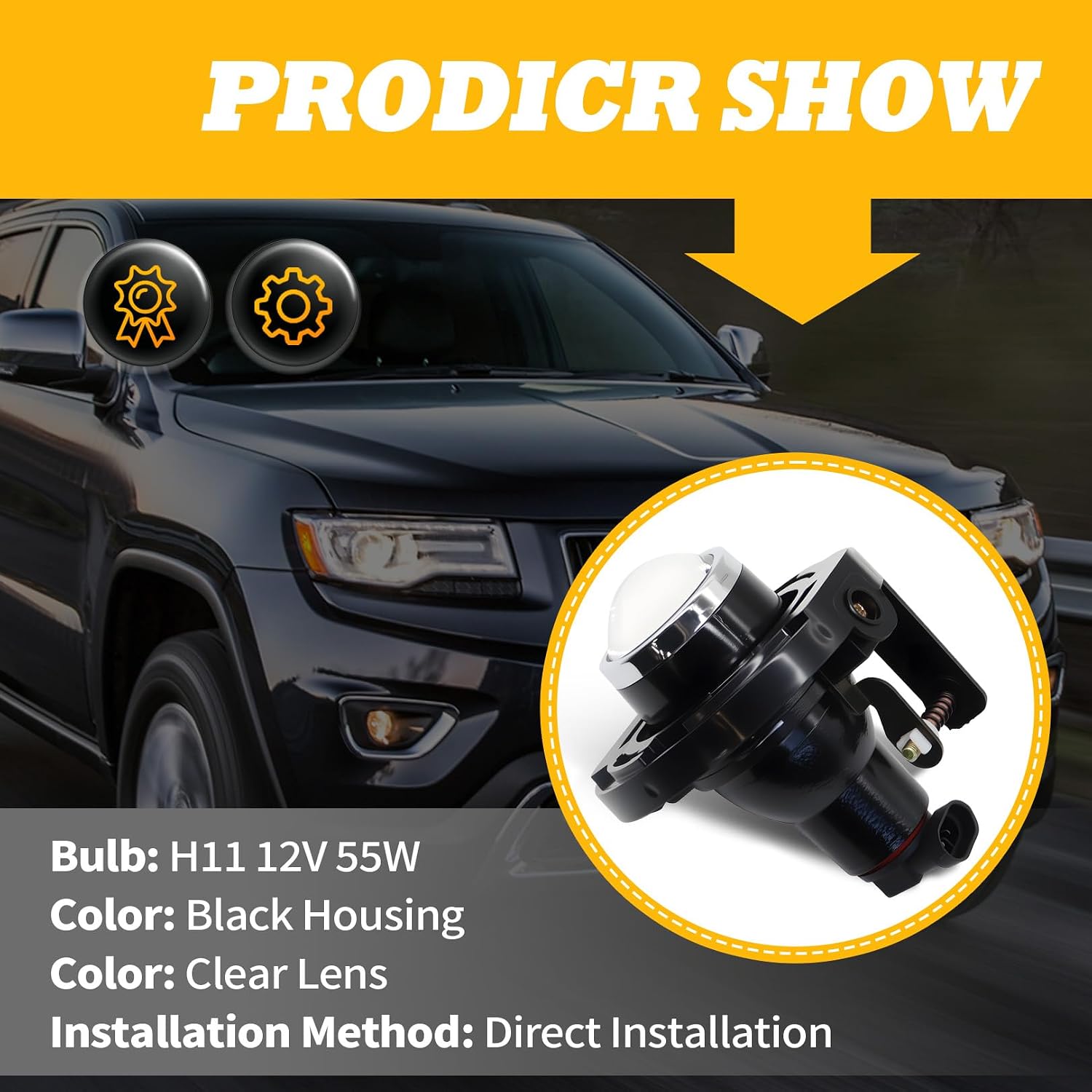 Fog Lights Compatible with Grand Cherokee 2014-2021 Fog Lamps Assembly Clear Front Bumper Lamp Left=Right 5182021AB 108A125OEU