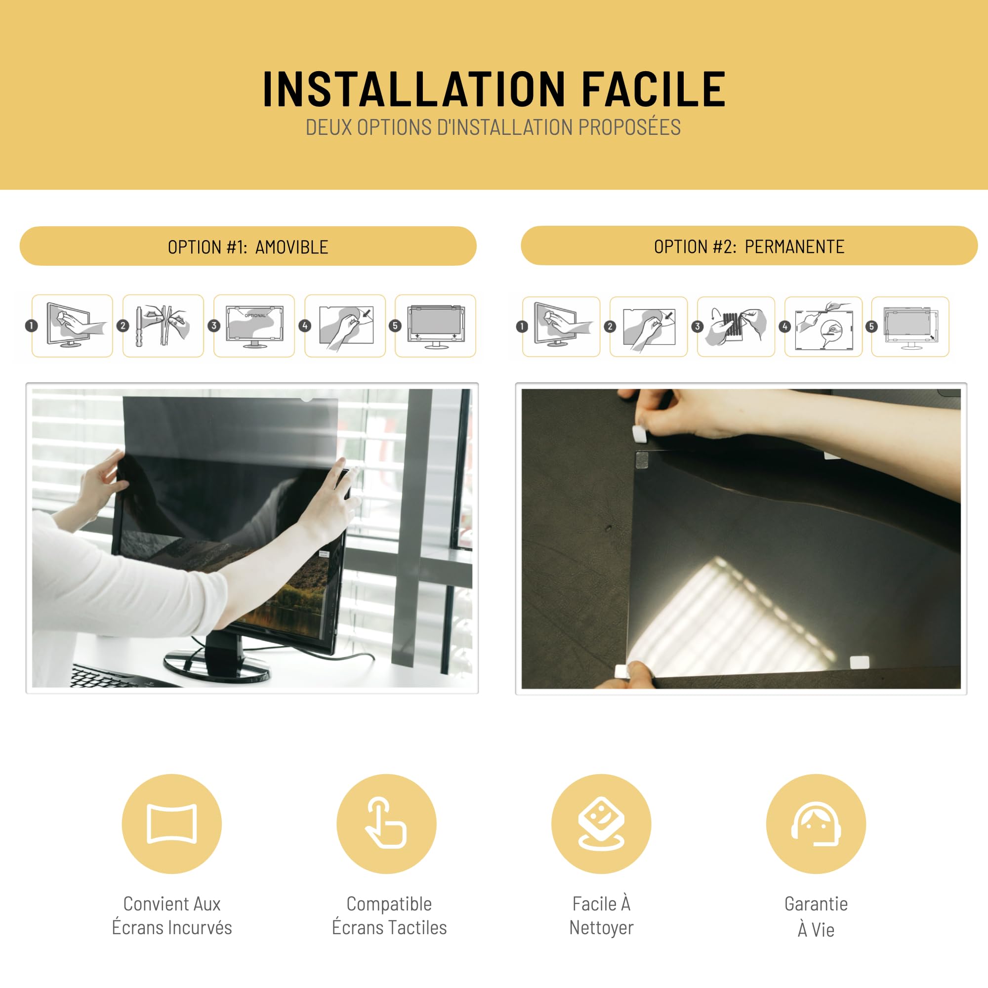 VistaProtect Filtre de Confidentialité Anti-Lumière Bleu 2-en-1 pour Écran Ordinateur Moniteur 21.5 Pouces