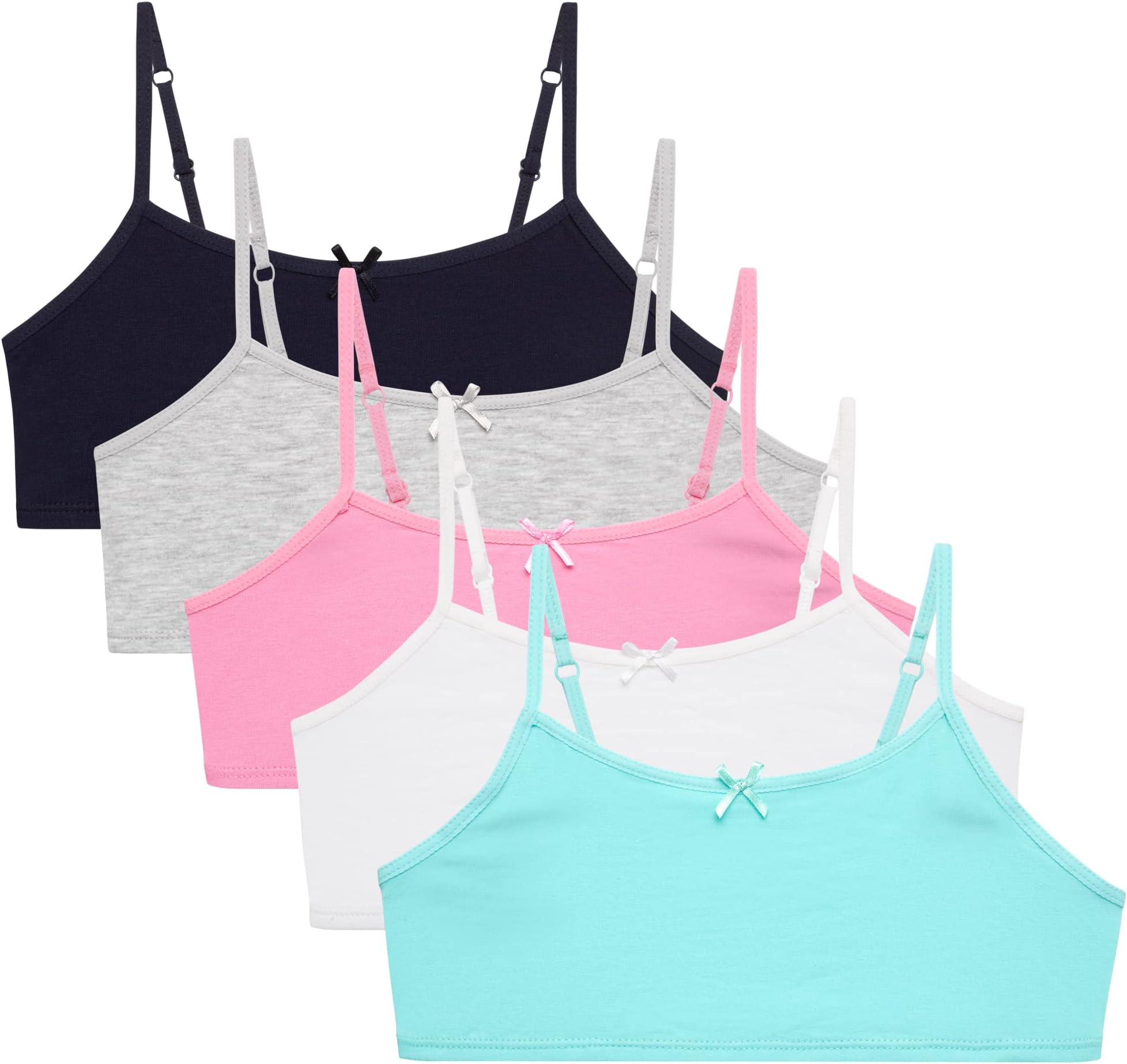 Rene Rofe Girls Training Bras - 5 Pack Soft Stretch Cotton Bra, Cami Style Girls Underwear with Adjustable Straps (7-14)