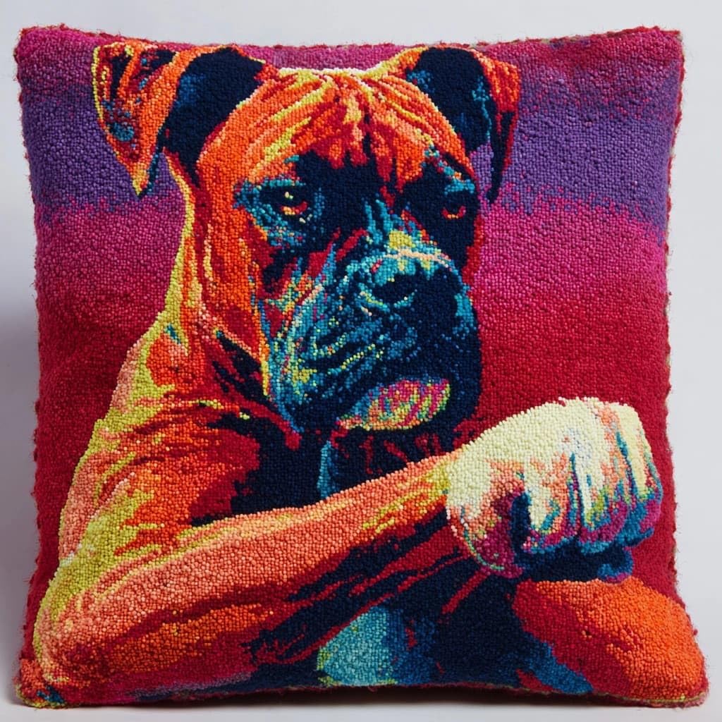 WallustrioaW Latch Hook Pillowcase Embroidery Kit,Animal Dog