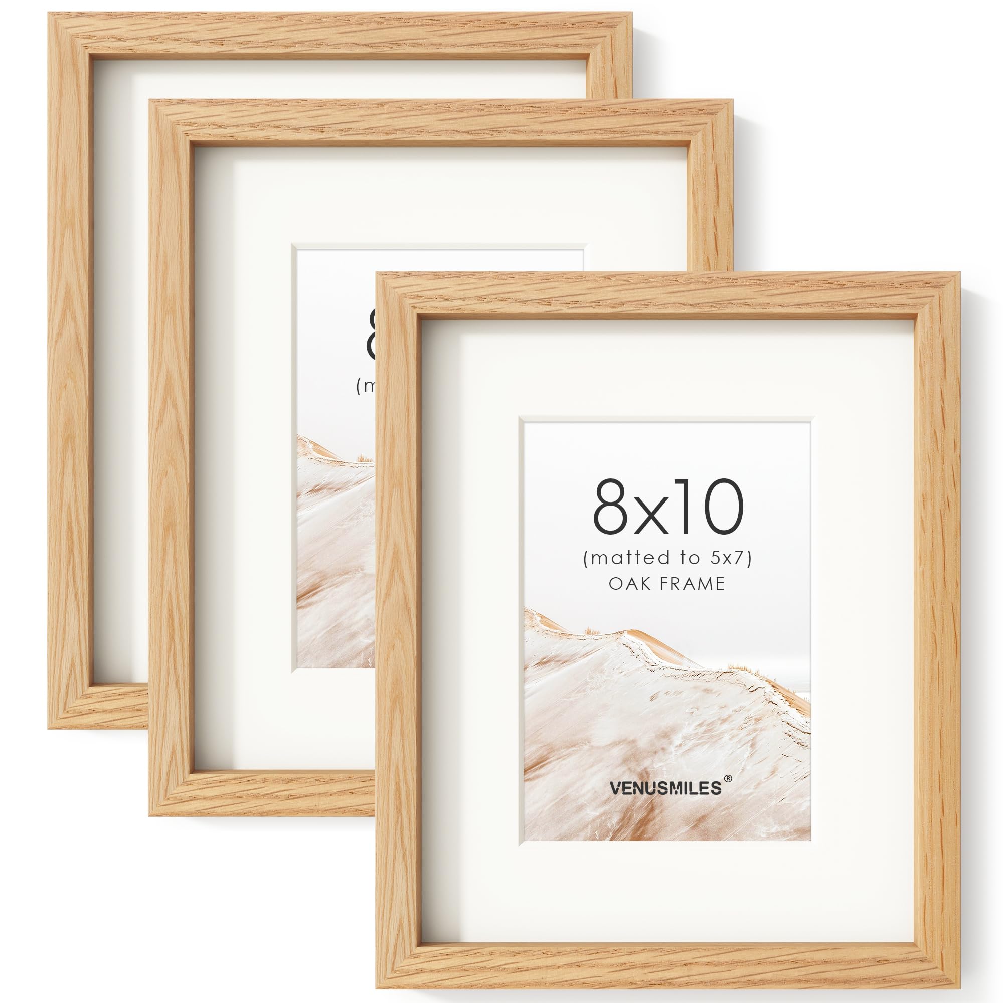 8x10 Picture Frame Set of 3, USA-Sourced Natural Oak Wood Photo Frame