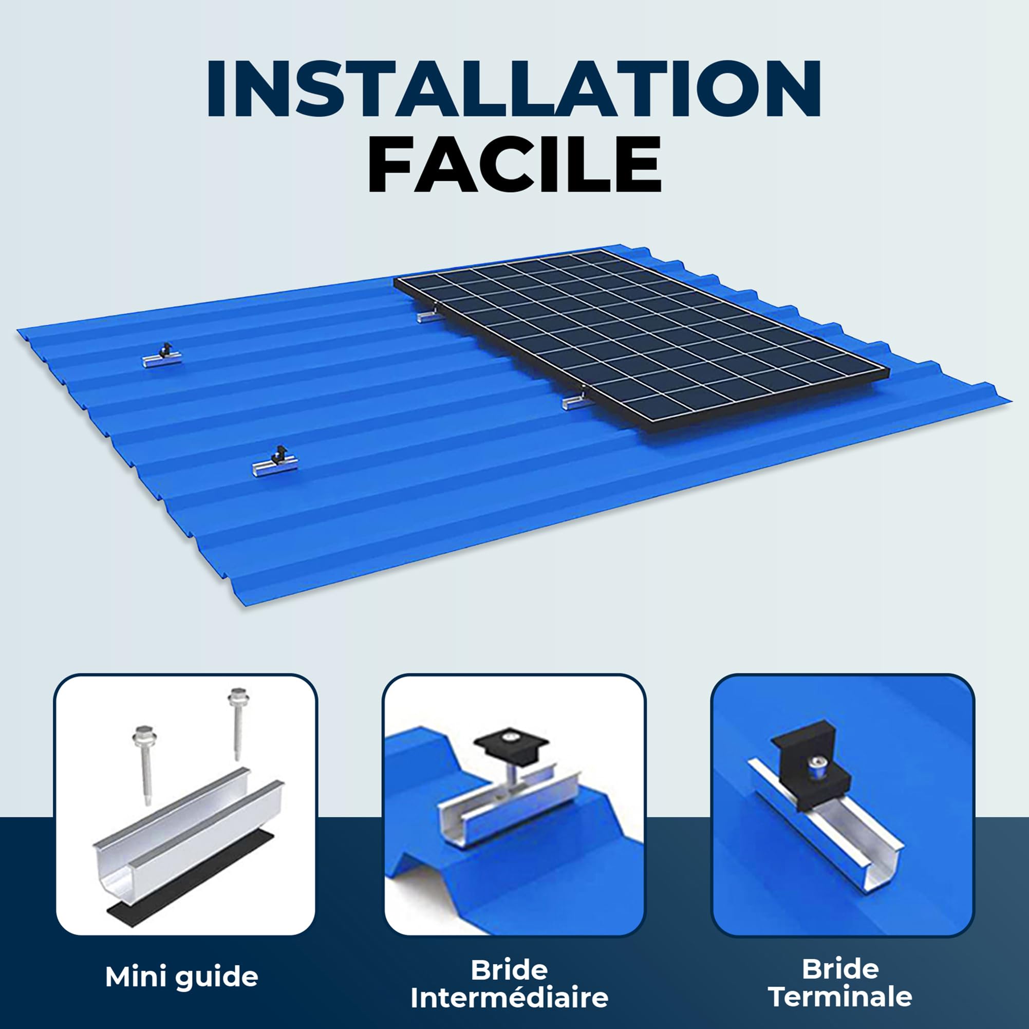 Kit de Montage pour Panneau Solaire - Rails de 12 cm, Support Réglable en Aluminium pour Toit en Métal ou Plat, Noir, pour Panneaux Épais 30-35 mm