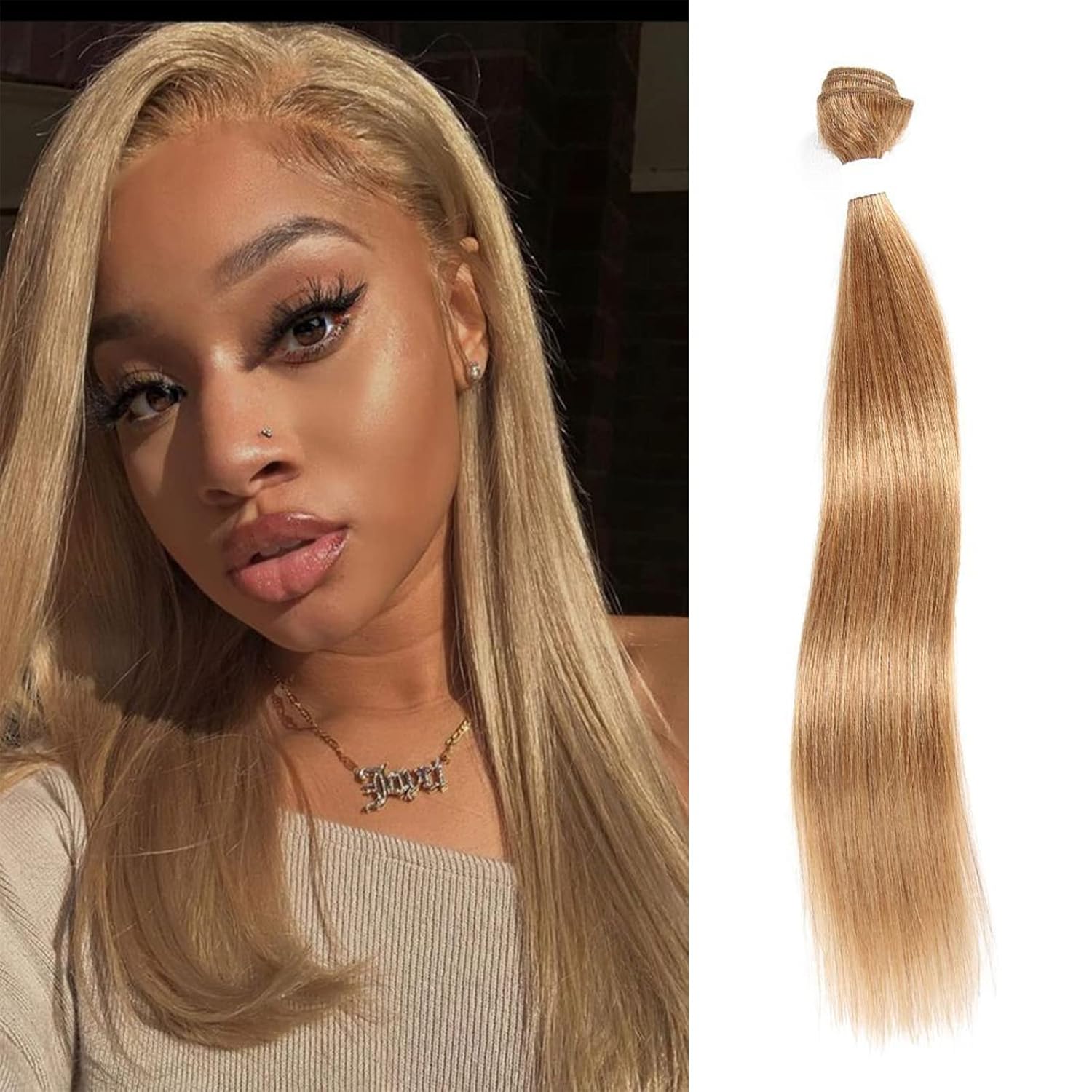 X-TRESS Honey Blonde Bundles Straight Human Hair Bundles Brazilian Color 27 Hair Bundles 1 Bundles Human Hair Extensions(20 Inch,27#)