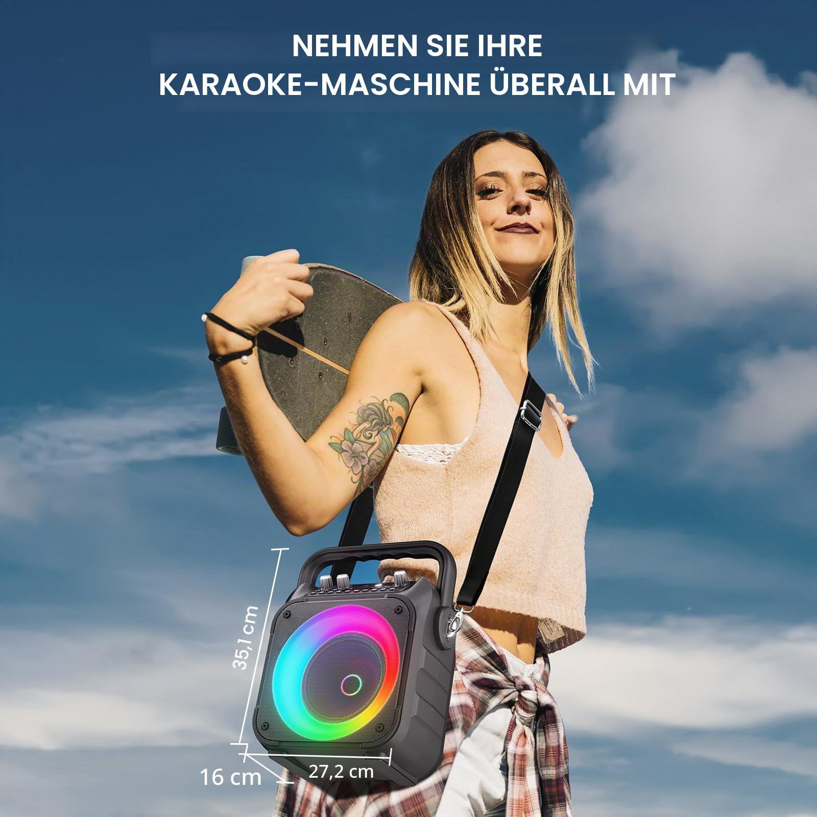 Karaoke Maschine Ankuka Karaoke Anlage mit 2 Mikrofonen Bluetooth Lautsprecher für Erwachsene & Kinder, unterstützt TV/TWS/FM/AUX/USB/TF/Rec/Studiomonitore (Schwarz)