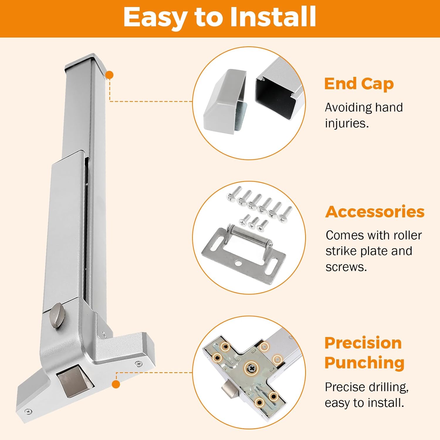 BEAMNOVA 2 Pack 27.5 Inch Door Push Bar Commercial Panic Exit Device Lock Gate Roller Strike Plate End Cap Metal Universal Emergency Hardware Parts, Metallic for 27.5 to 41 inches Wide Door