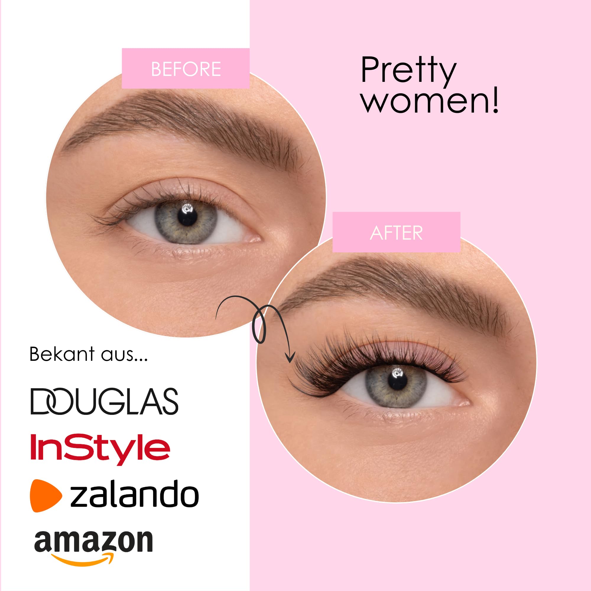 AYLASHES - DIY Wimpernextensions Starter Set Pretty Women | 6 Paar Wimpern, Applikator, Wimpernkleber, Top Coat Sealer transparent, Lash Remover | Wimpern DIY Set für zu Hause | bis zu 7 Tage Halt