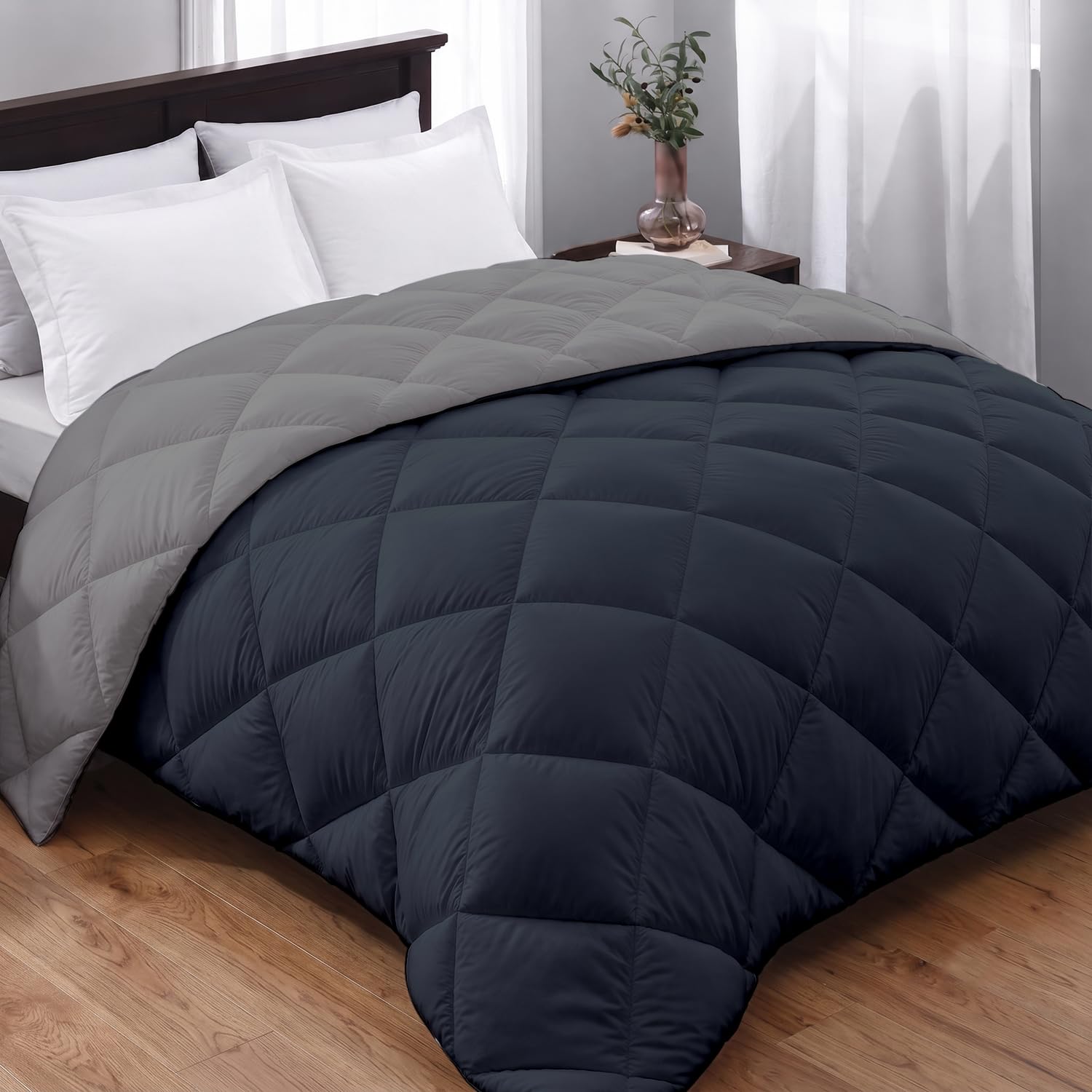 AYKA Reversible Comforter 220 GSM Microfiber Reversible AC Comforter/Blanket for Winter/Quilt/Duvets for Queen Size Double Bed Comforter (Grey & Charcoal, Single)-image-14