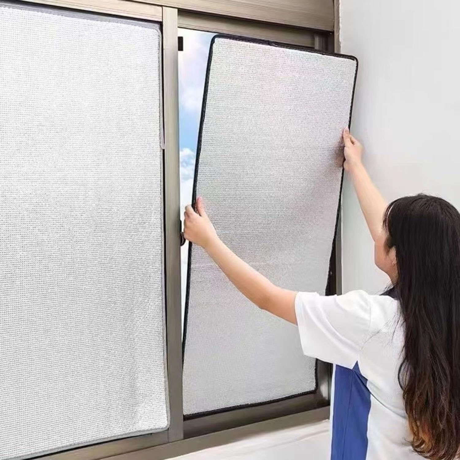 9 mm Dicke Wärmeisolierung Aluminisierte Isolierfolie Sonnenschutzfolie 99% Uv-Schutz, Reflektierende Fensterfolie mit Saugnapf für Fenster Innen oder Außen(110x120cm)
