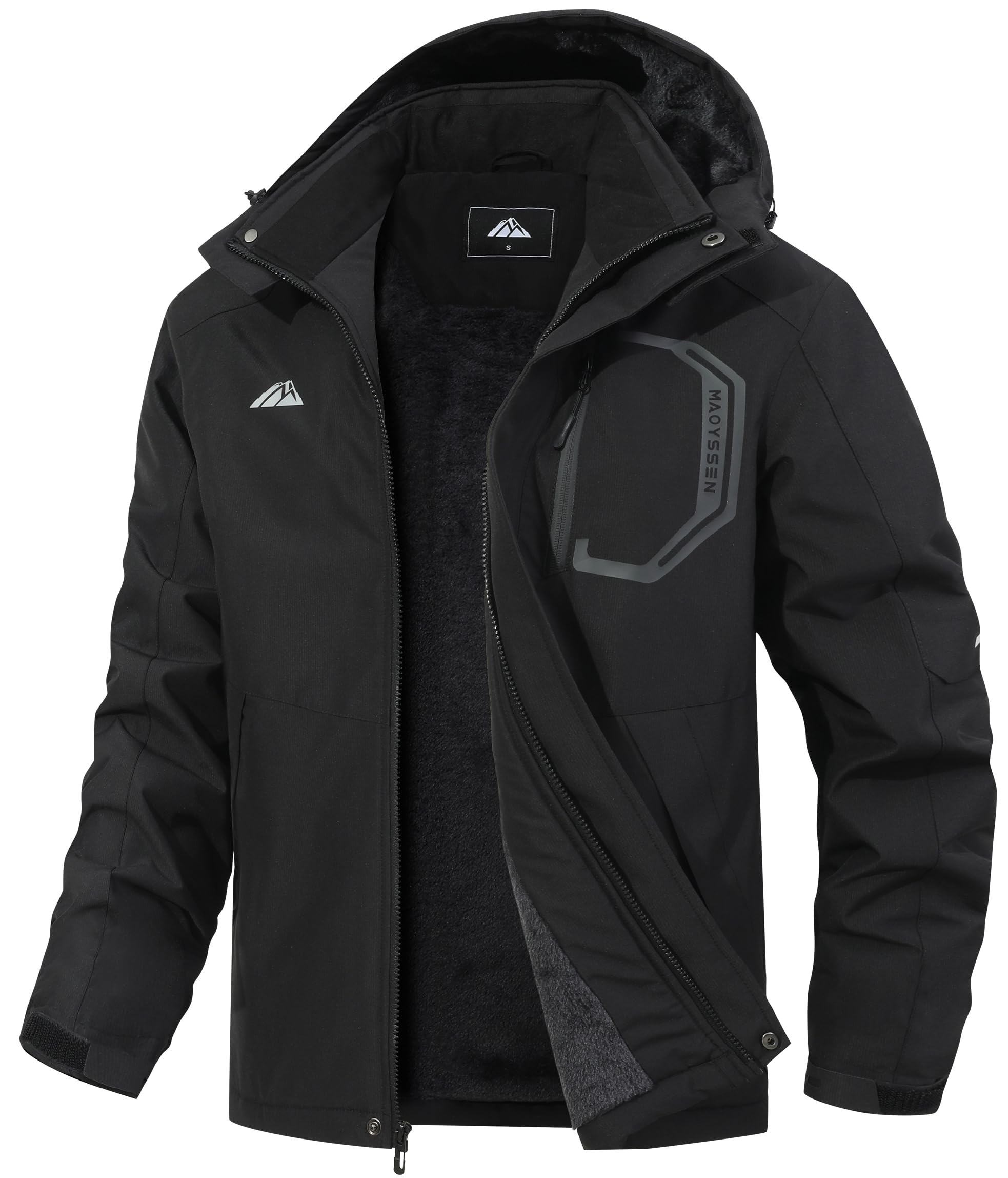 Mens Ski Jacket with Hooded Snowboarding Waterproof Fleece Lining Jacket Winter Coat Multi Pockets