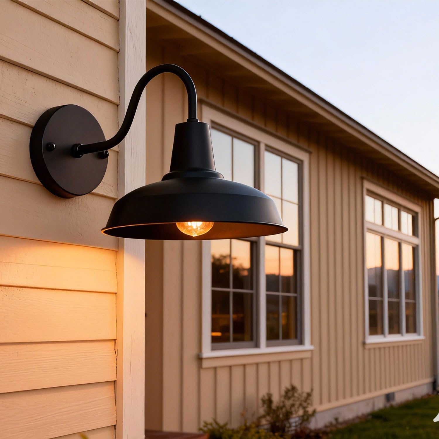 2 Piezas Luces de pared retro al aire libre, lámpara de cuello de cisne negra para granero, lámparas impermeables E27 para montaje en pared exterior para porches, garajes y patios