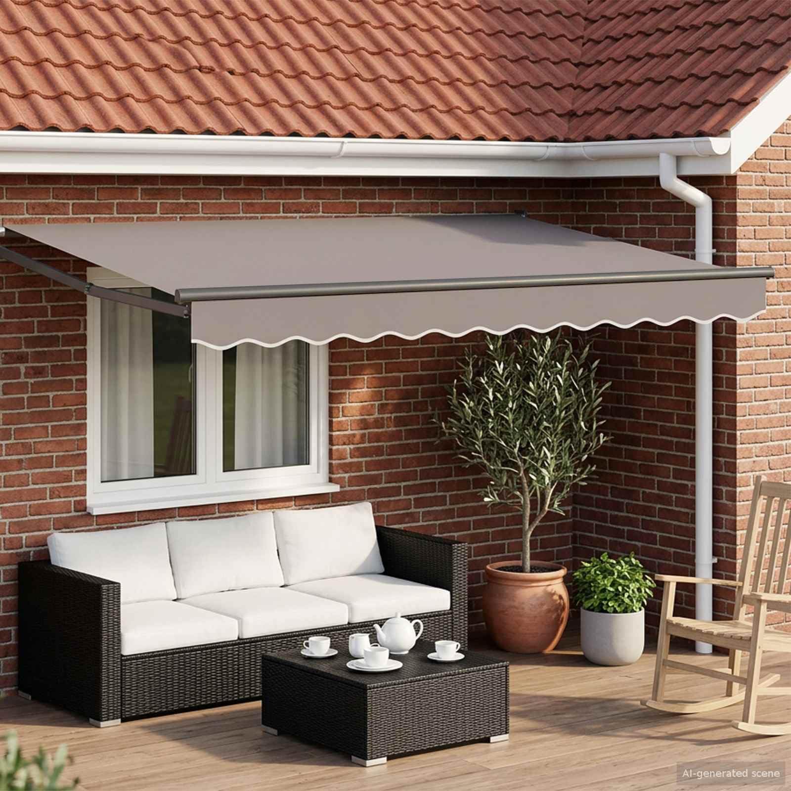 Telaio per tenda da sole elettrico, 3 x 2 m, in alluminio, con luci a LED a energia solare, manovella manuale, resistente alle intemperie, ideale per terrazza, balcone, giardino, protezione