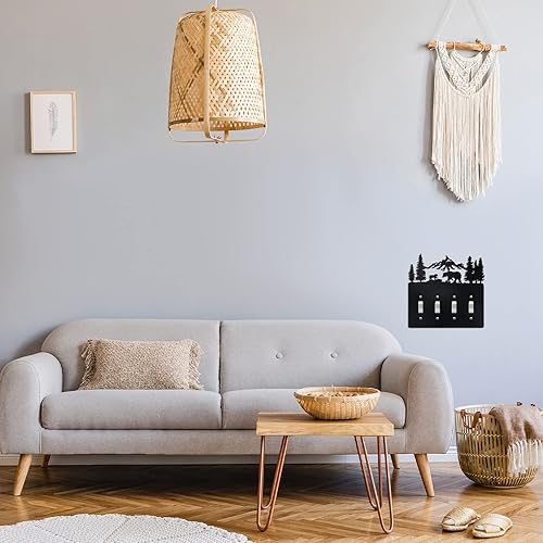 Vista 13 de Lothee Cubiertas de metal para interruptor de oso, alce, árbol, montaña, alce, placa de luz negra, cubierta de salida de bosque, cubierta de placa