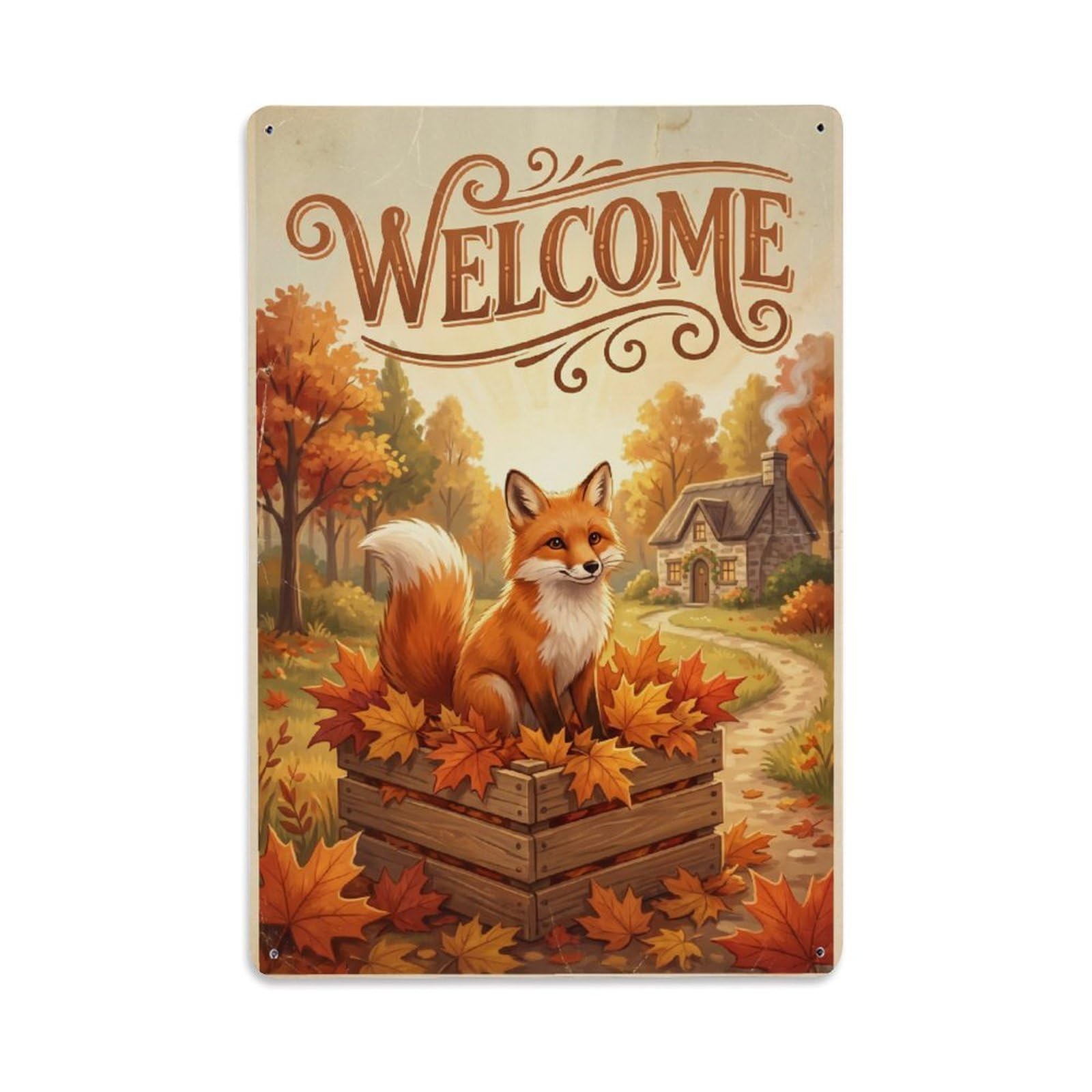 Cxhjca 8X12inch(20X30cm) Vintage Welcome Fox Countryside（1） Metal Tin Sign