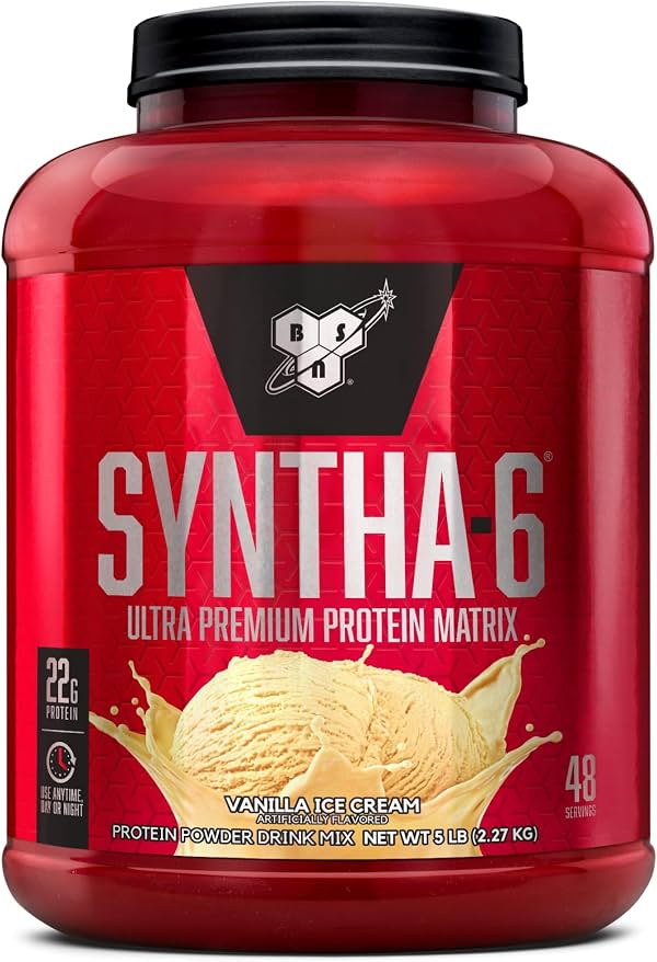 BSN SYNTHA-6 Premium Protein Powder, 6g de Fibra, Aislado de Whey, 48 Porciones | Mezcla de Proteína Multi-Fuente con Aislado de Whey, Caseína Micelar y Aislado de Proteína de Leche, Fibra y Grasas Saludables 5 Libras (Paquete de 1)