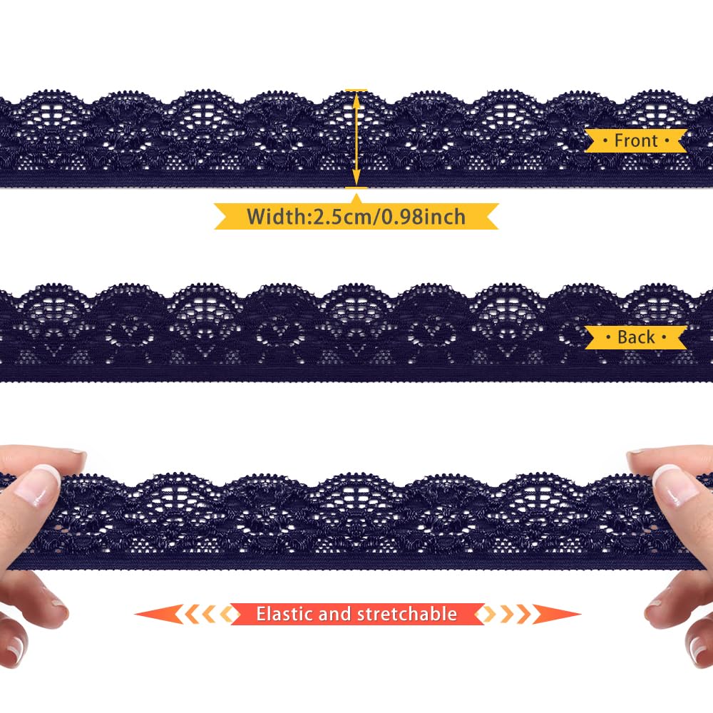 Cinta de encaje decorativa, cinta de ribete de encaje, cinta de encaje para coser, artesanía, decoración, ropa, Azul 100, 10 yardas