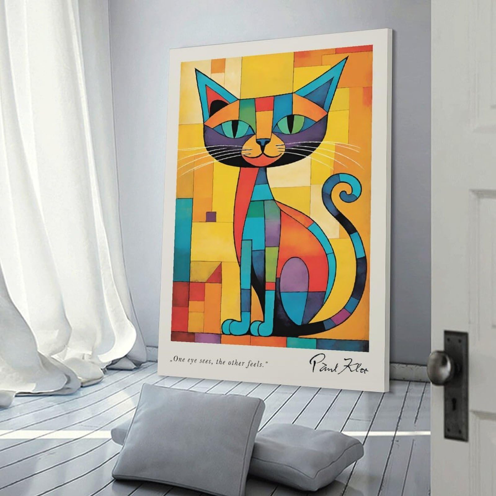 Junmoney Colorful Cat Art Canvas Wall Decor, 20x30inch(50x75cm), for Gallery Wall Decor And Room Displays, Wall Decor Suited to Curated Displays