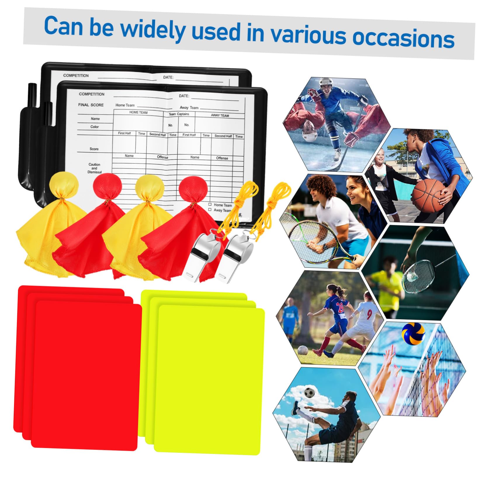 Kisangel 2 Set Cartellini con Bandiere e Fischietti Kit Completo per Calcio e Sport Cartellini Rossi e Gialli Design Portatile e Resistente per Arbitri e Allenatori